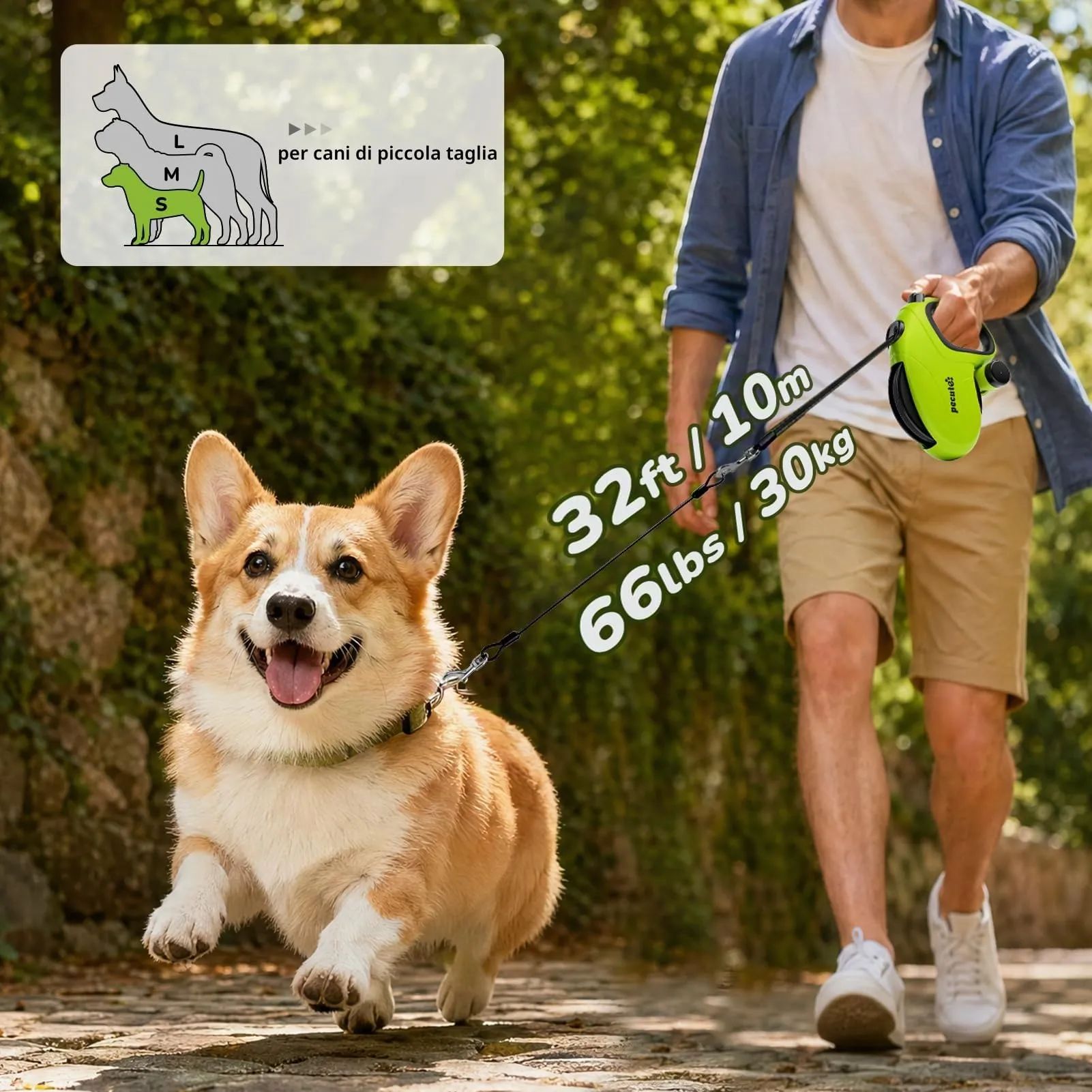 Pecute Guinzaglio Retrattile per Cani 10M fino a 30 kg, Anti-Masticazione, Senza Grovigli a 360° - immagine 3