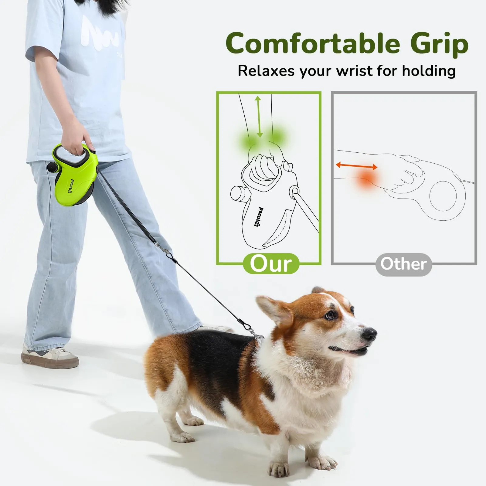 Pecute Guinzaglio Retrattile per Cani 10M fino a 30 kg, Anti-Masticazione, Senza Grovigli a 360° - immagine 6