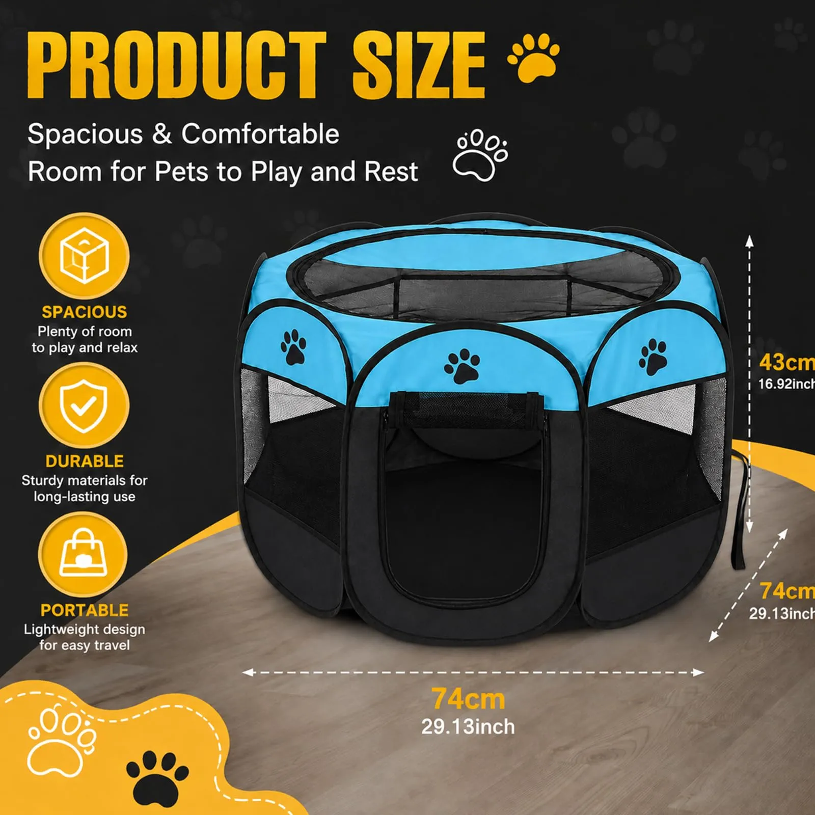 Haoppmof Box Pieghevole per Cuccioli, 74 x 74 x 43 cm - immagine 2