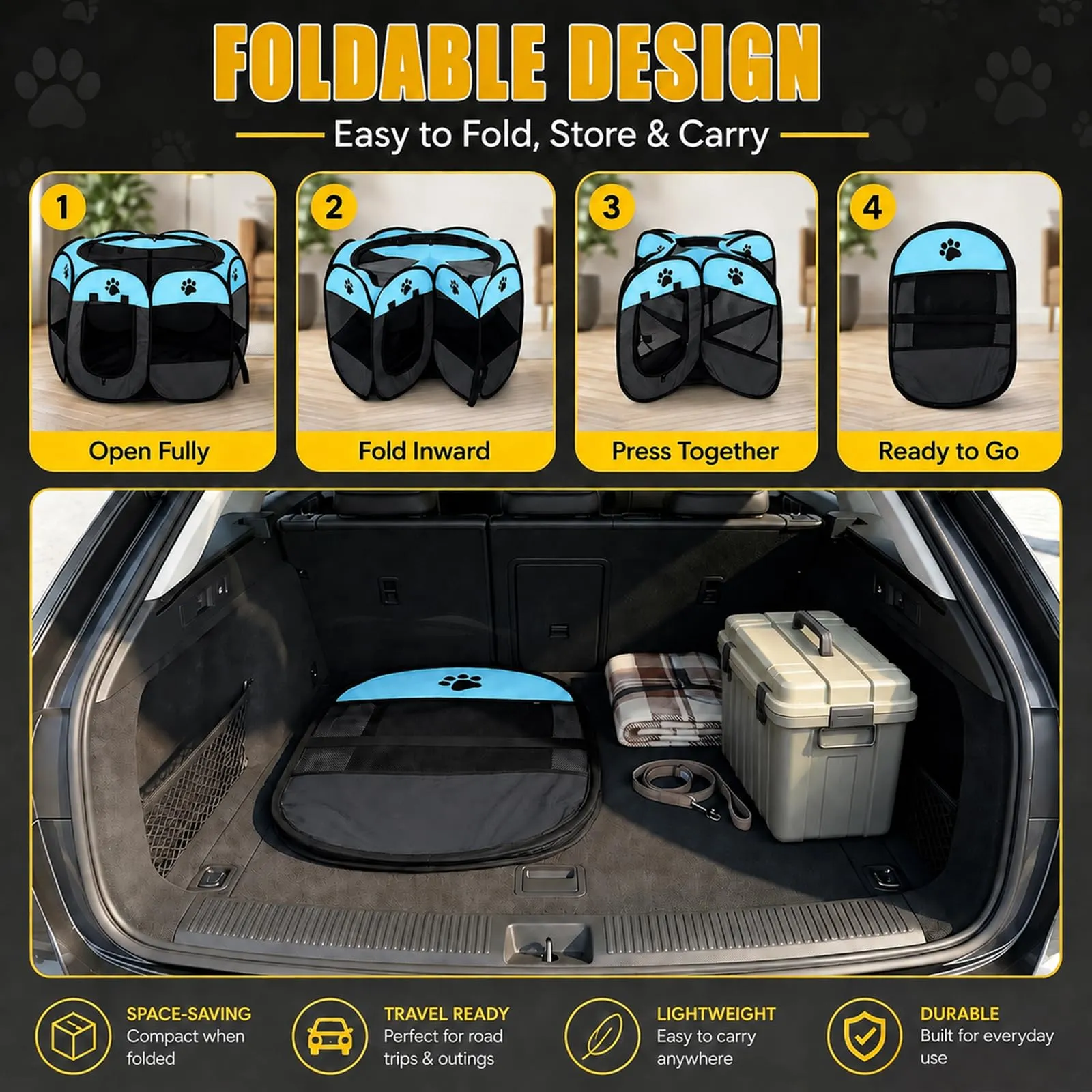 Haoppmof Box Pieghevole per Cuccioli, 74 x 74 x 43 cm - immagine 6