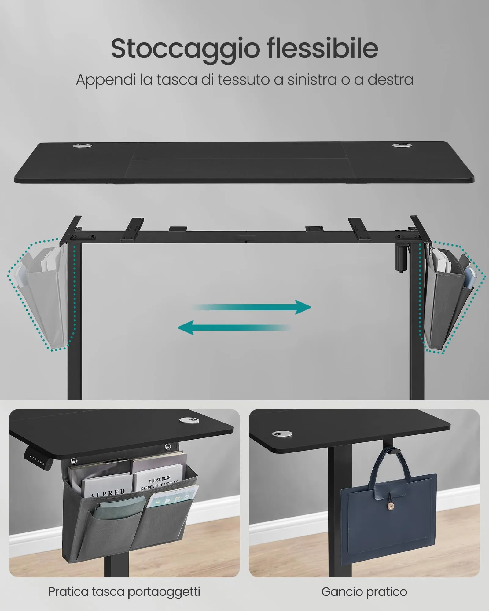 SONGMICS Scrivania Elettrica Regolabile in Altezza, 160 x 70 cm, 72-120 cm - immagine 4