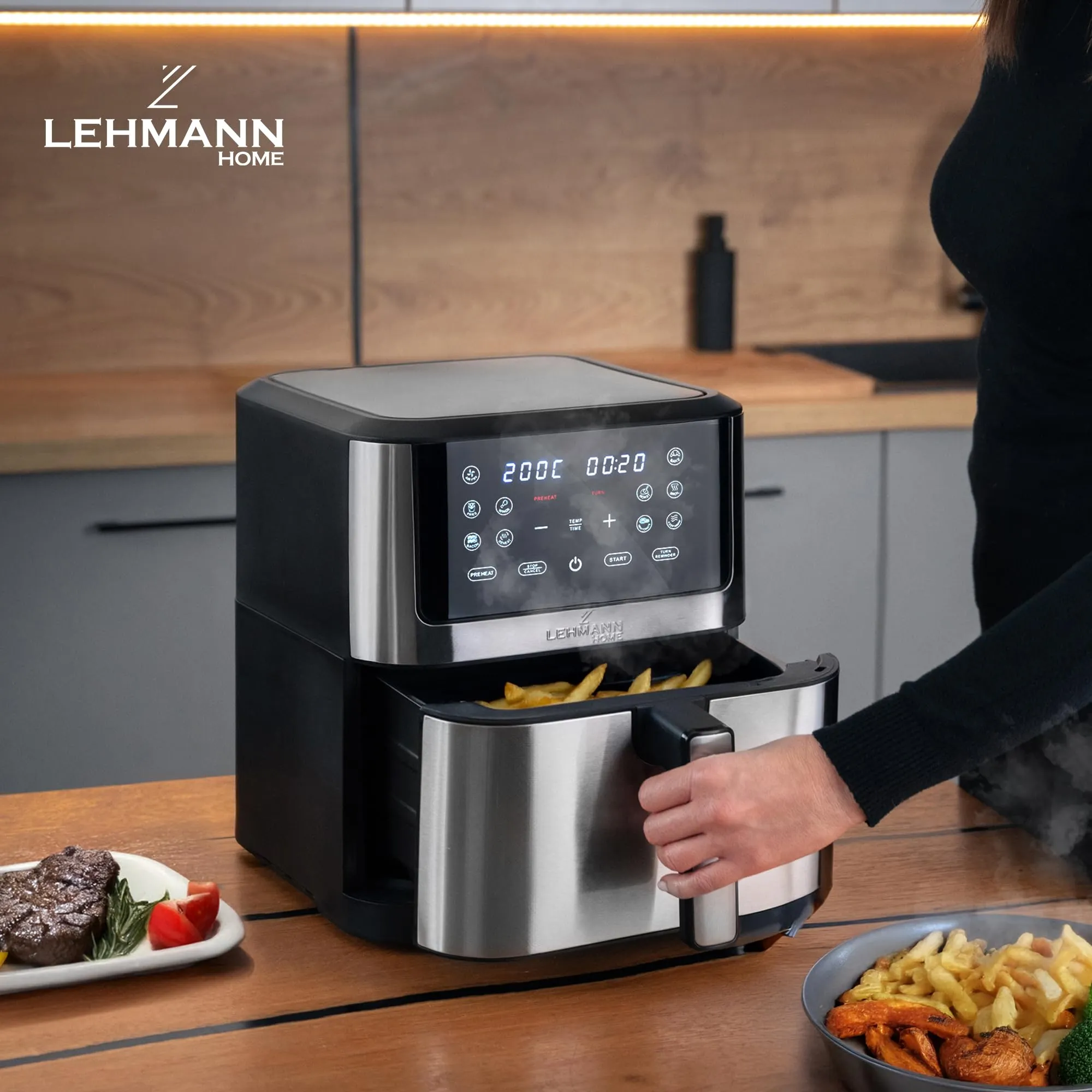LEHMANN Friggitrice ad Aria XXL 8L con Divisorio Rimovibile, 12 Programmi, Display LED, LHODF-1880 - immagine 2