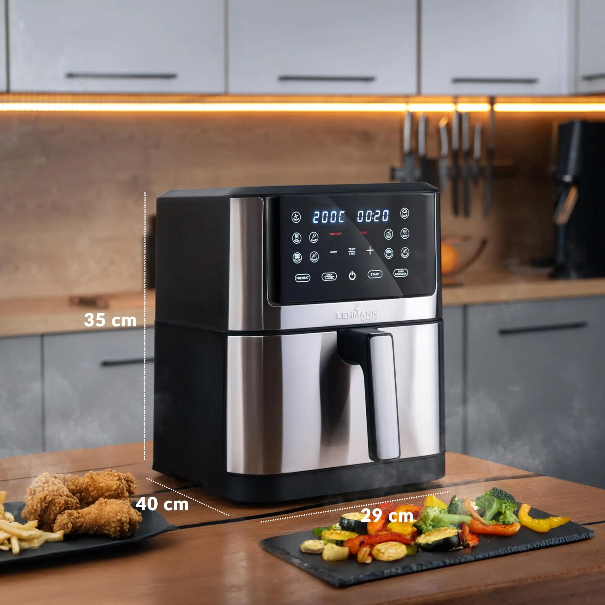 LEHMANN Friggitrice ad Aria XXL 8L con Divisorio Rimovibile, 12 Programmi, Display LED, LHODF-1880 - immagine 3