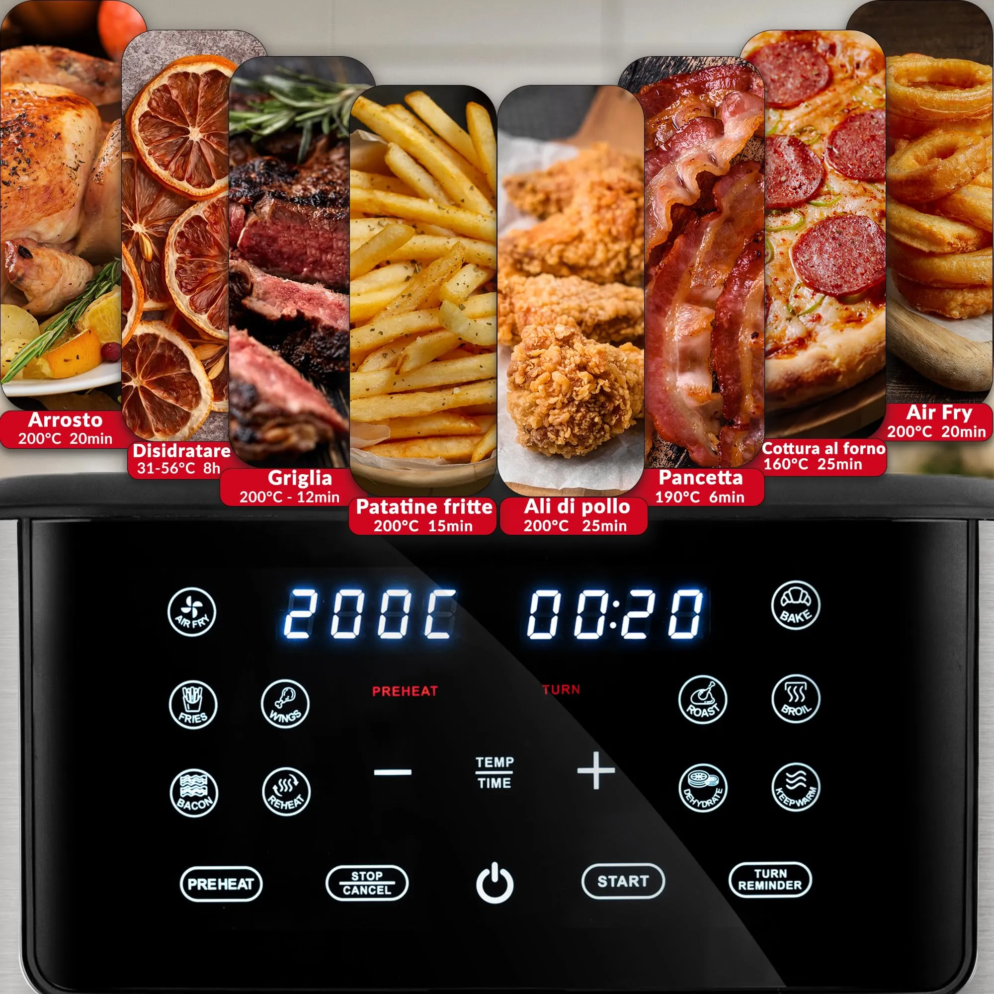 LEHMANN Friggitrice ad Aria XXL 8L con Divisorio Rimovibile, 12 Programmi, Display LED, LHODF-1880 - immagine 5