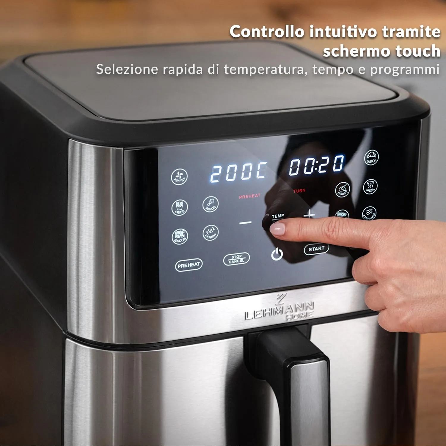 LEHMANN Friggitrice ad Aria XXL 8L con Divisorio Rimovibile, 12 Programmi, Display LED, LHODF-1880 - immagine 8