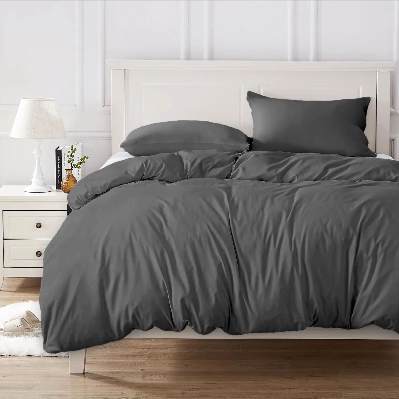 Cotopuro Set Copripiumino Una Piazza e Mezza 100% Cotone 200x200 con 2 Federe 50x80, Grigio Chiaro - immagine 6