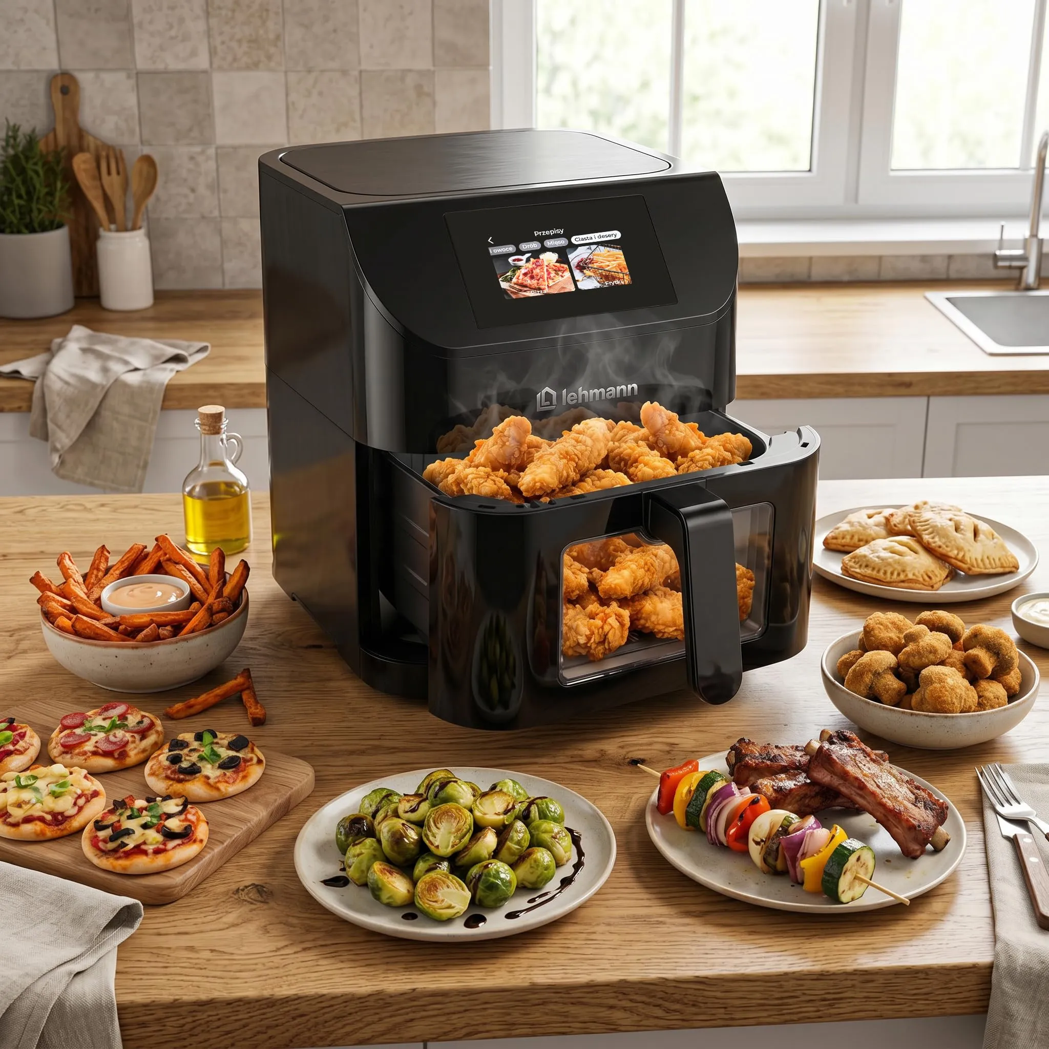 LEHMANN Friggitrice ad Aria 8L XXL, 11 Programmi, 40 Ricette, Cestello Doppia Zona, Finestra di Visualizzazione, Smart App Wifi, LHODF-1880F - immagine 2