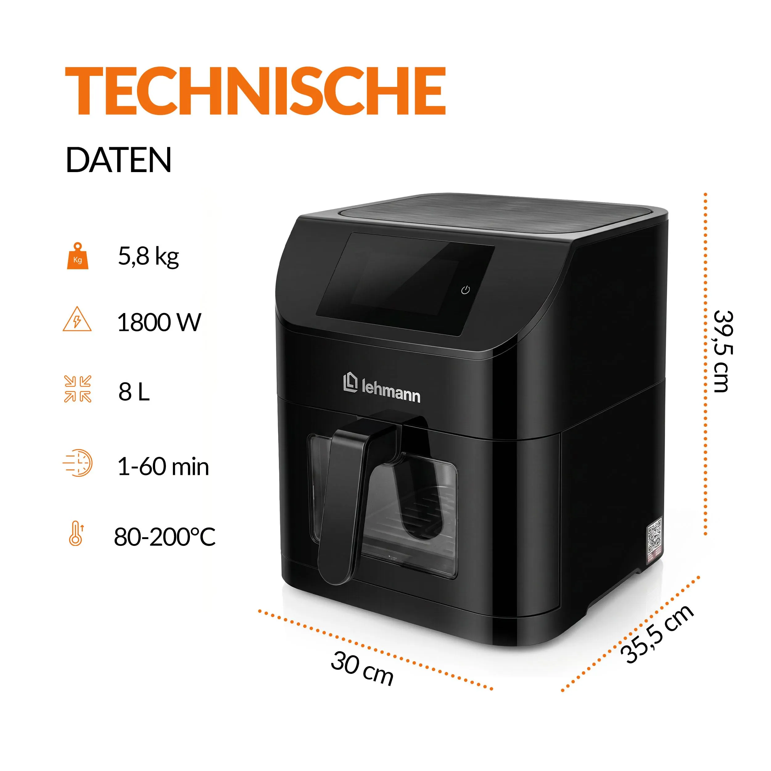 LEHMANN Friggitrice ad Aria 8L XXL, 11 Programmi, 40 Ricette, Cestello Doppia Zona, Finestra di Visualizzazione, Smart App Wifi, LHODF-1880F - immagine 3