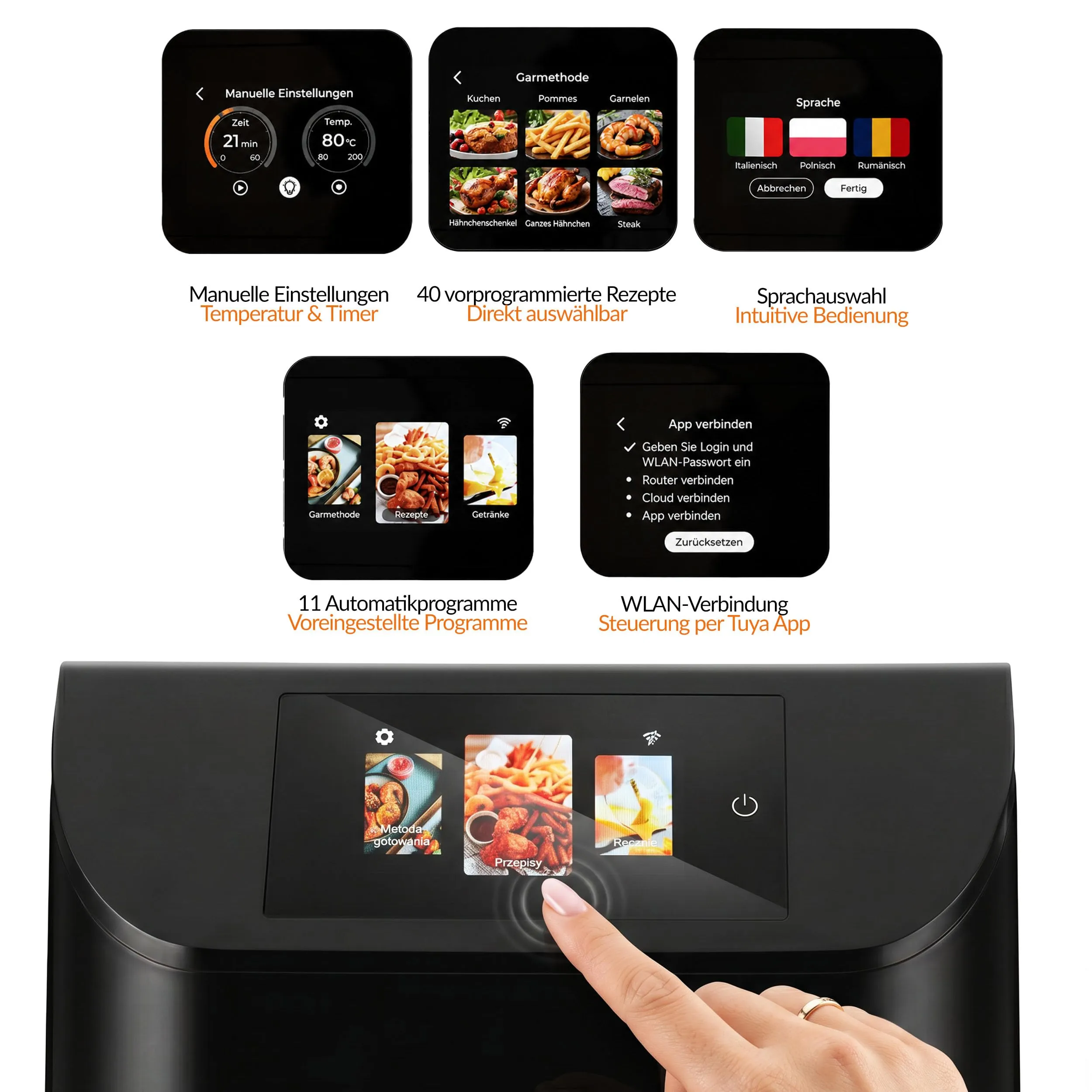 LEHMANN Friggitrice ad Aria 8L XXL, 11 Programmi, 40 Ricette, Cestello Doppia Zona, Finestra di Visualizzazione, Smart App Wifi, LHODF-1880F - immagine 5