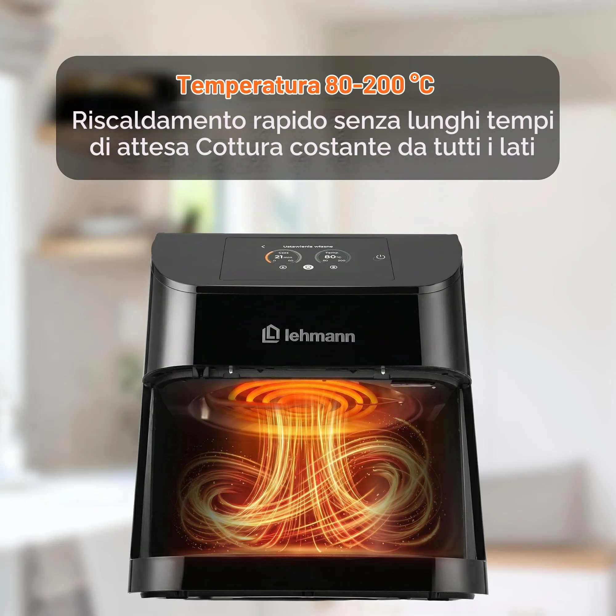 LEHMANN Friggitrice ad Aria 8L XXL, 11 Programmi, 40 Ricette, Cestello Doppia Zona, Finestra di Visualizzazione, Smart App Wifi, LHODF-1880F - immagine 8