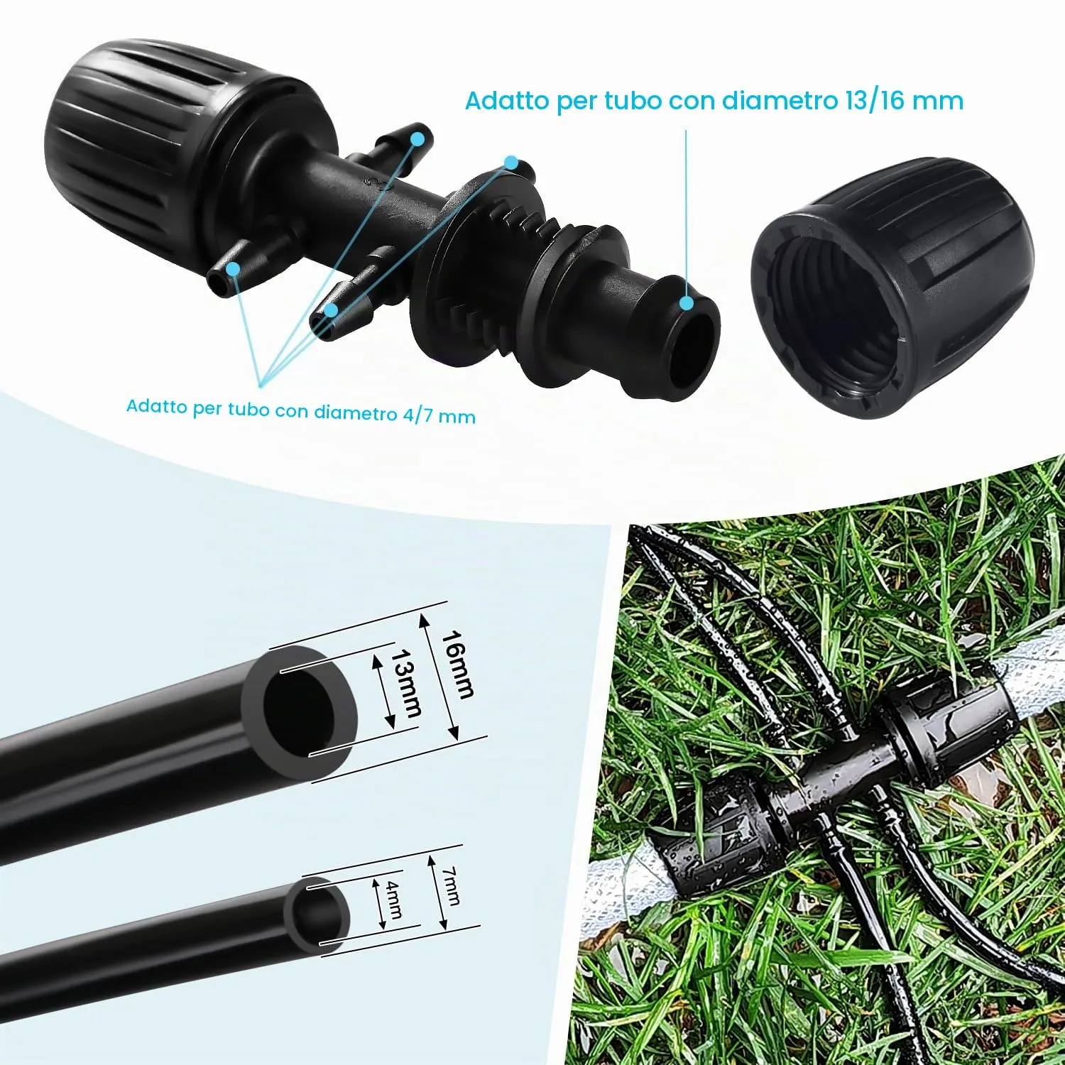 VooGenzek Kit di Raccordi per Irrigazione, 52 Pezzi, per Tubi da 13/16 mm a 4/7 mm, Nero - immagine 4