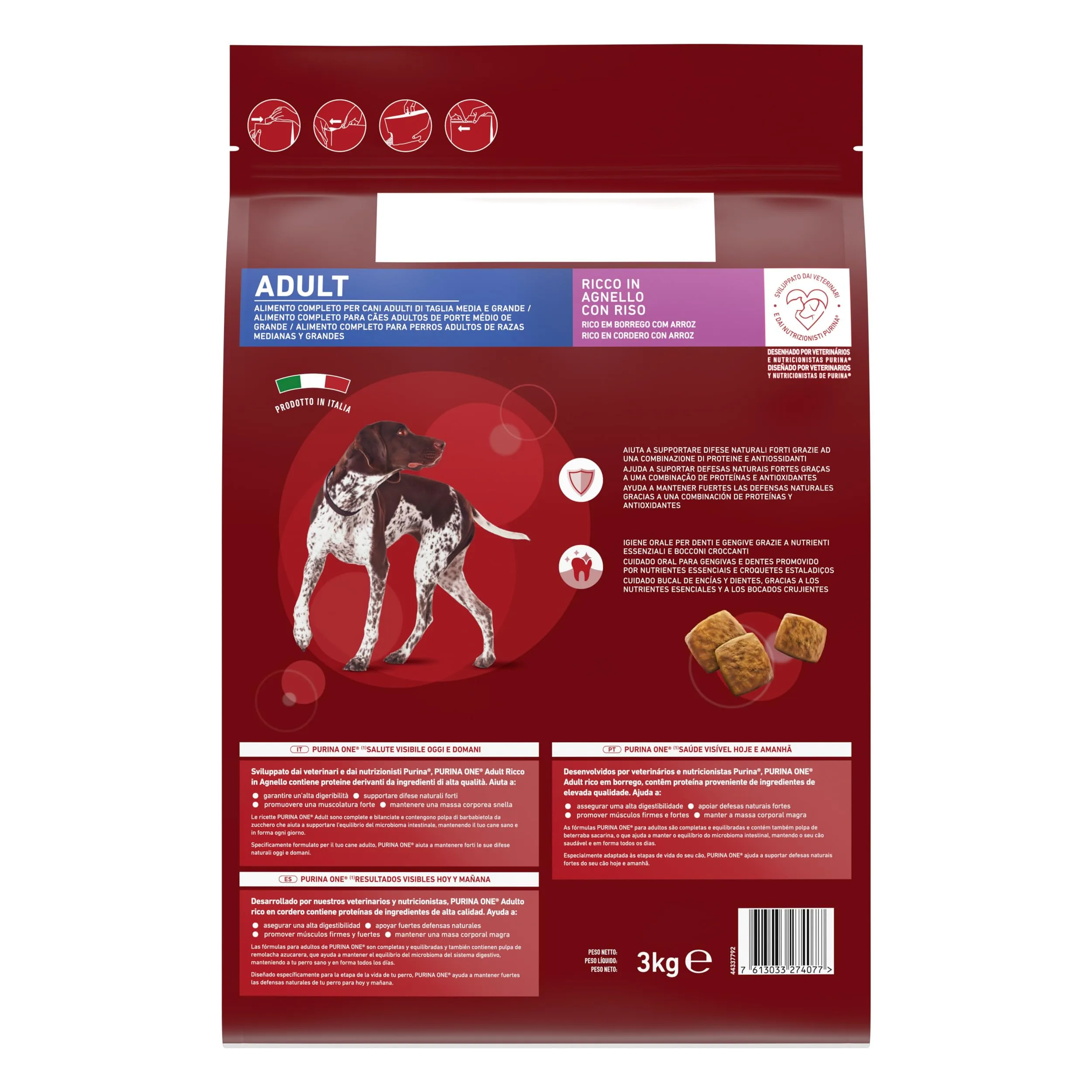 Purina One Crocchette per Cani Adulti Ricco in Agnello con Riso, 4 Sacchi da 3kg - immagine 6