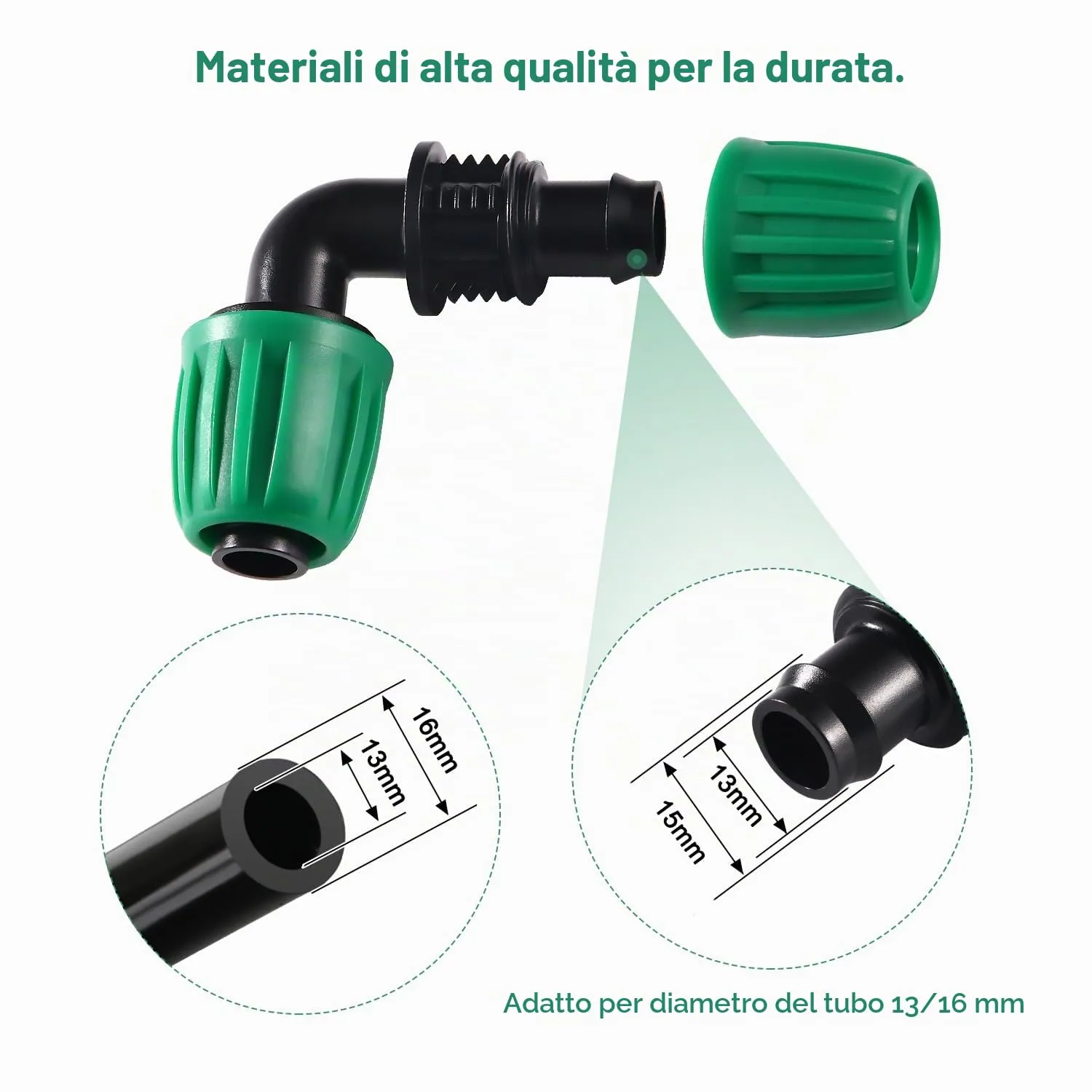 VooGenzek Raccordi a Gomito per Irrigazione a Goccia, 16mm, 10 Pezzi, Verde - immagine 3