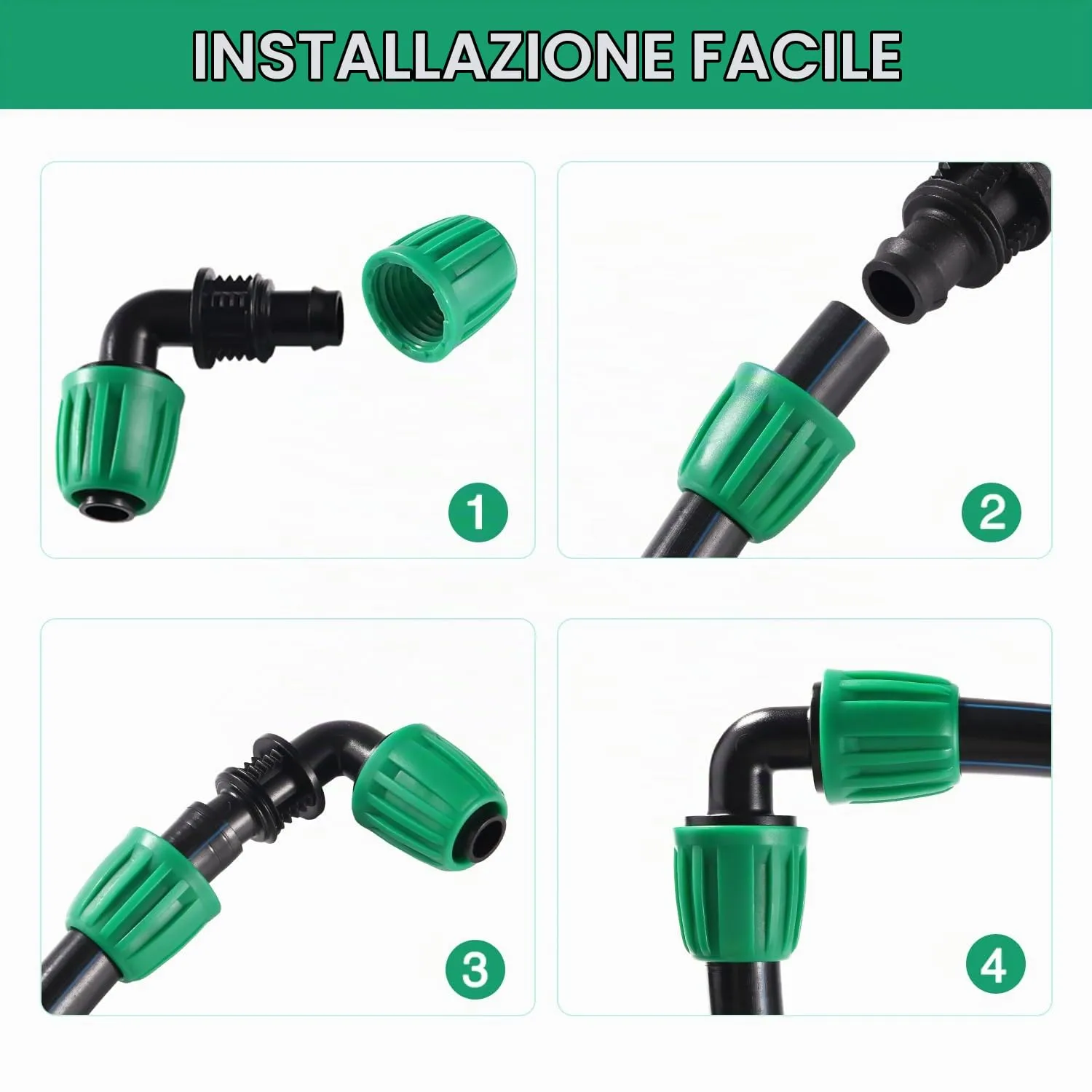 VooGenzek Raccordi a Gomito per Irrigazione a Goccia, 16mm, 10 Pezzi, Verde - immagine 4