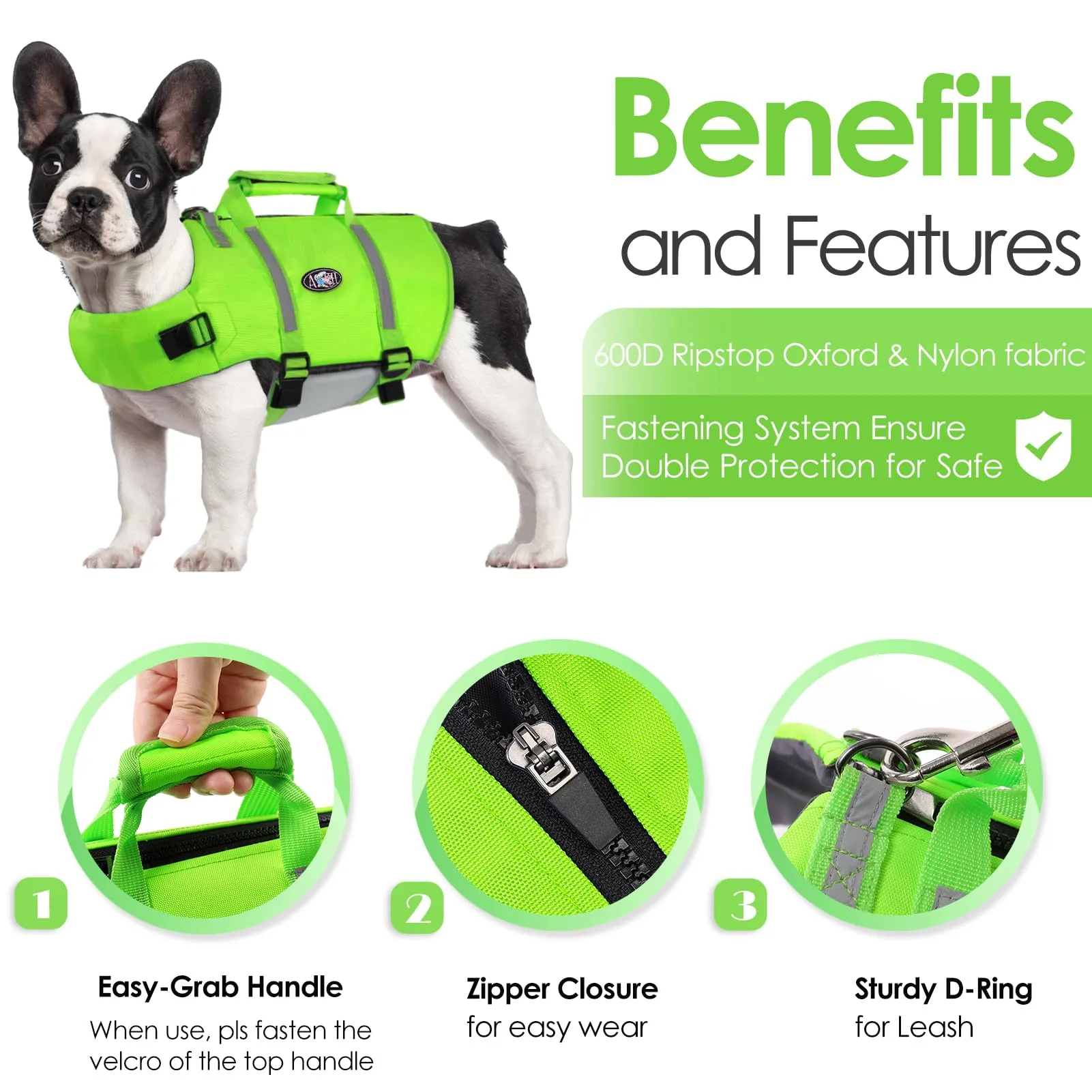 AOFITEE Giubbotto Salvagente per Cani - Verde Fluo - XXL - immagine 3
