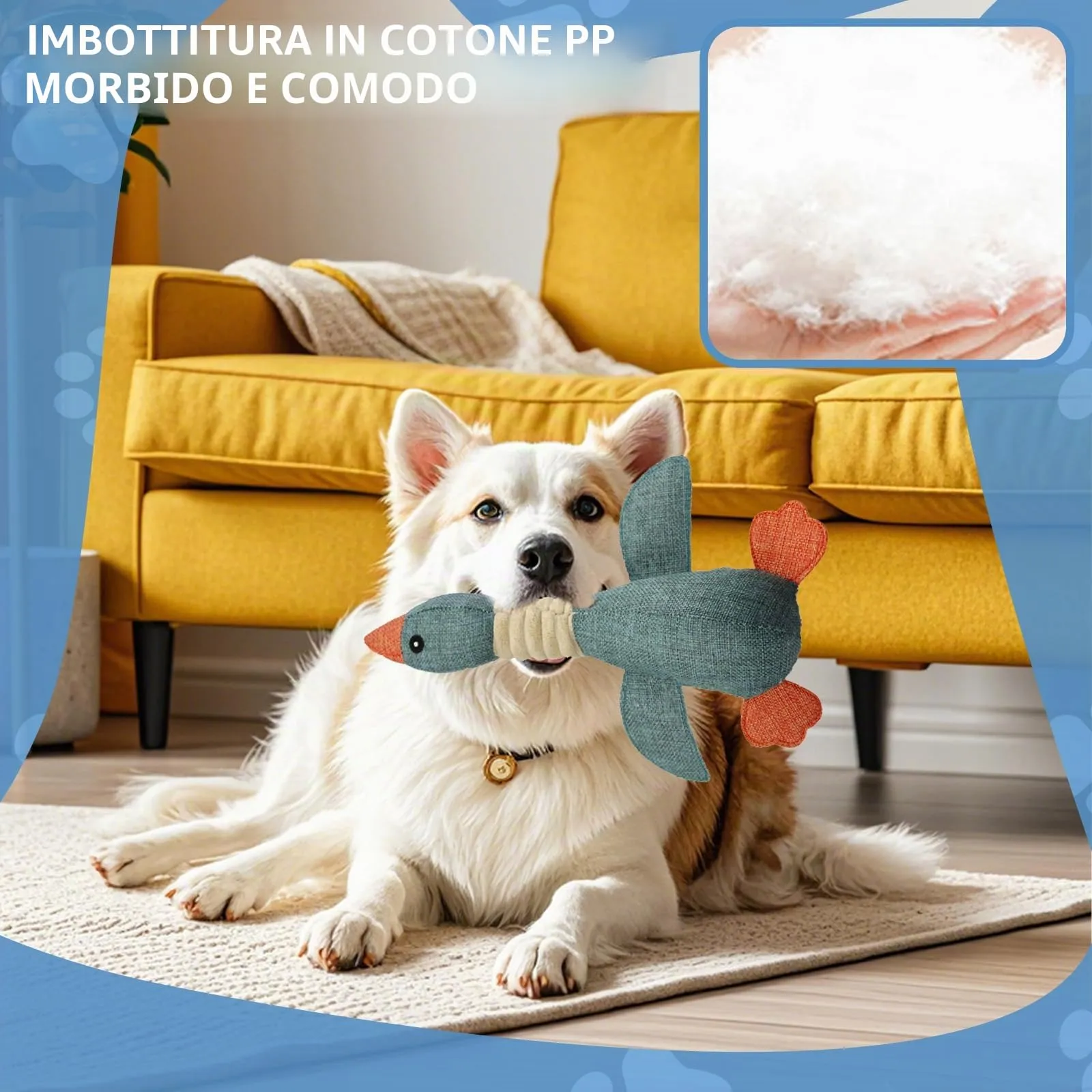 ARYIMYDP Anatra con Squittio Giocattolo in Peluche per Cani, Blu - immagine 3