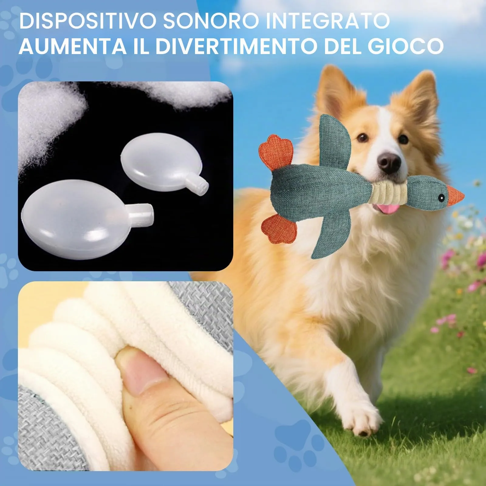 ARYIMYDP Anatra con Squittio Giocattolo in Peluche per Cani, Blu - immagine 4