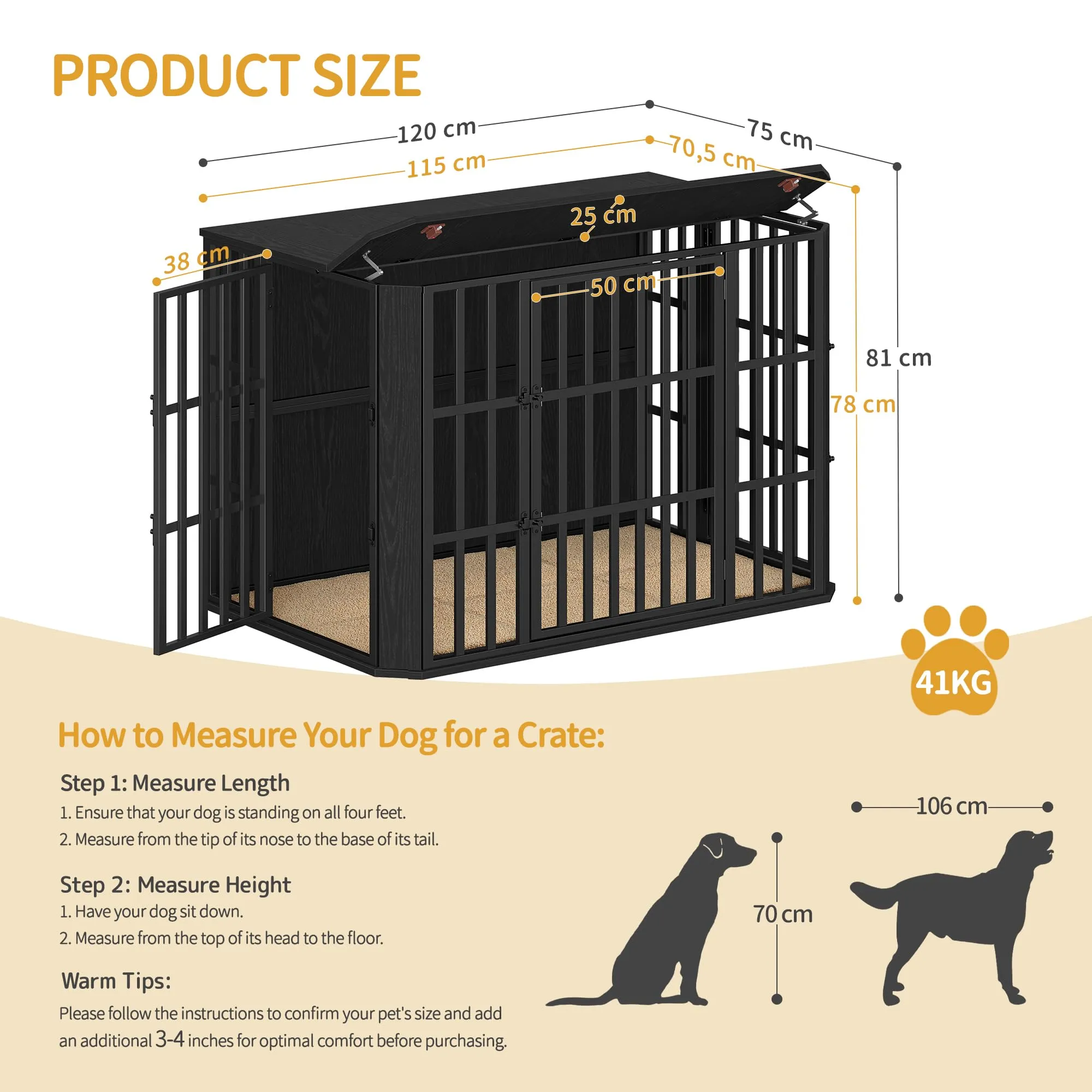 Hzuaneri Gabbia per Cani Interna, 75 x 120 x 81 cm, XXL, Nero DFC86804B - immagine 2