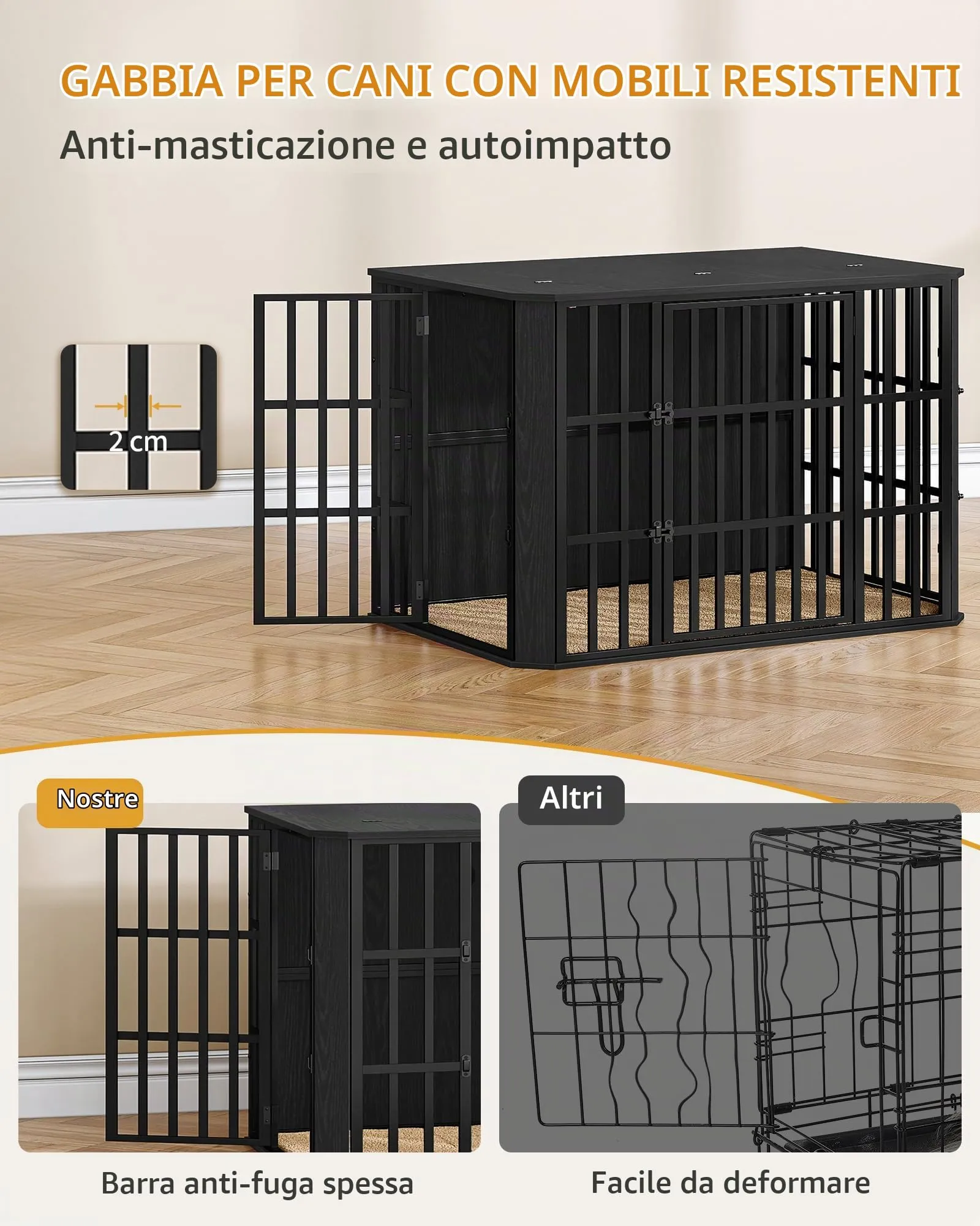 Hzuaneri Gabbia per Cani Interna, 75 x 120 x 81 cm, XXL, Nero DFC86804B - immagine 5