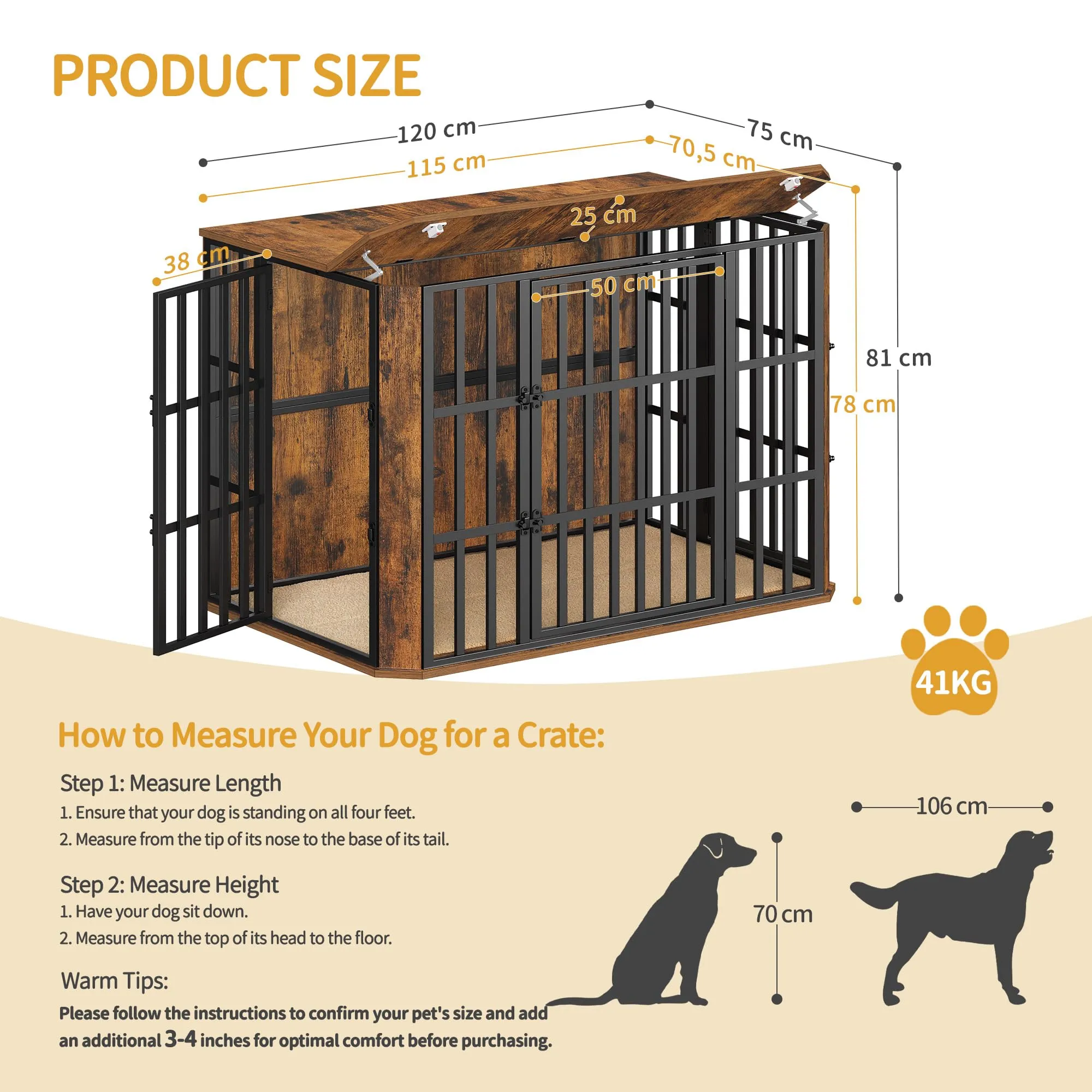 Hzuaneri Gabbia per Cani XXL, 120 x 75 x 81 cm, Marrone Rustico - immagine 2