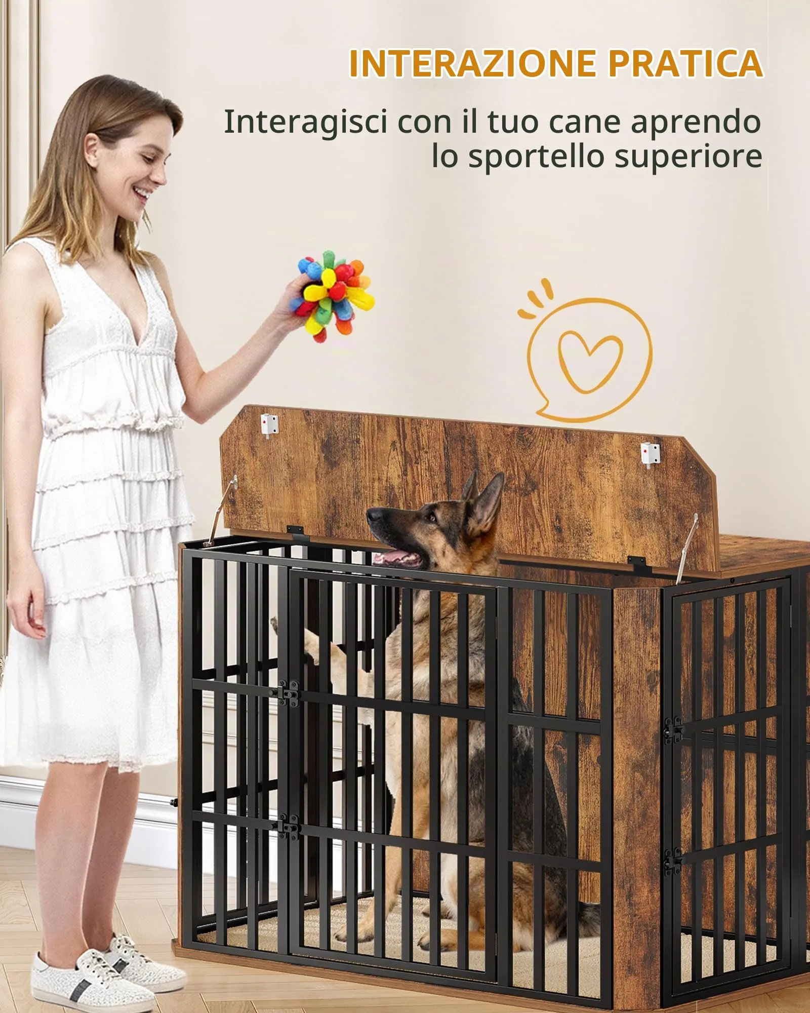 Hzuaneri Gabbia per Cani XXL, 120 x 75 x 81 cm, Marrone Rustico - immagine 3