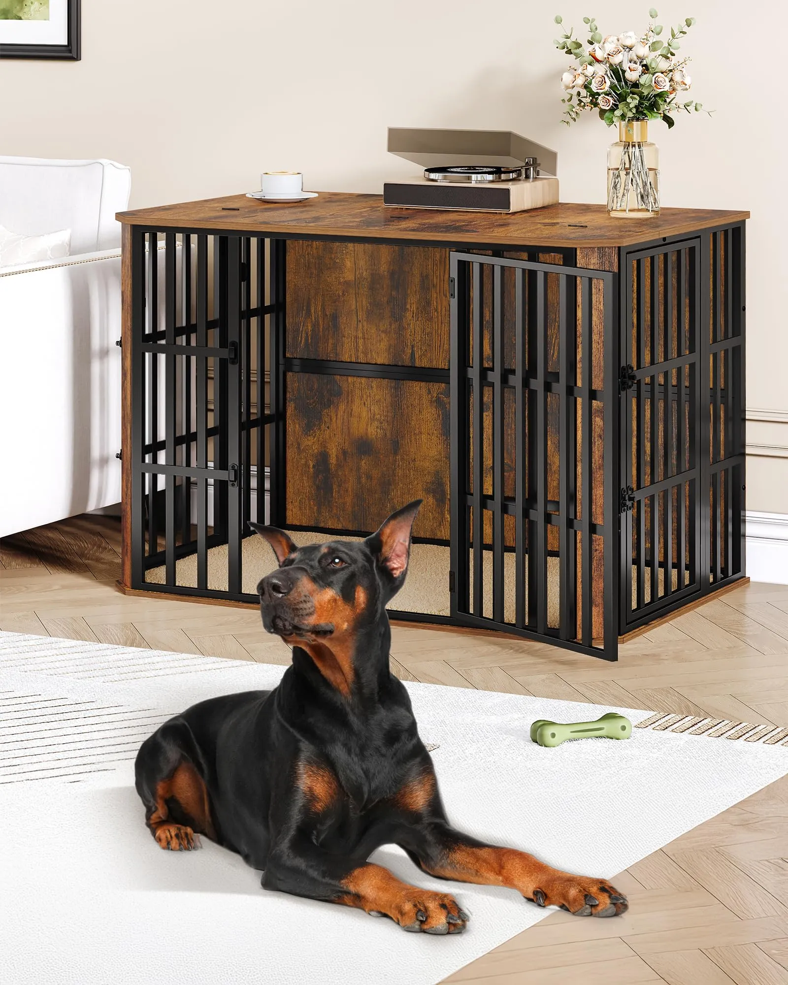 Hzuaneri Gabbia per Cani XXL, 120 x 75 x 81 cm, Marrone Rustico - immagine 6