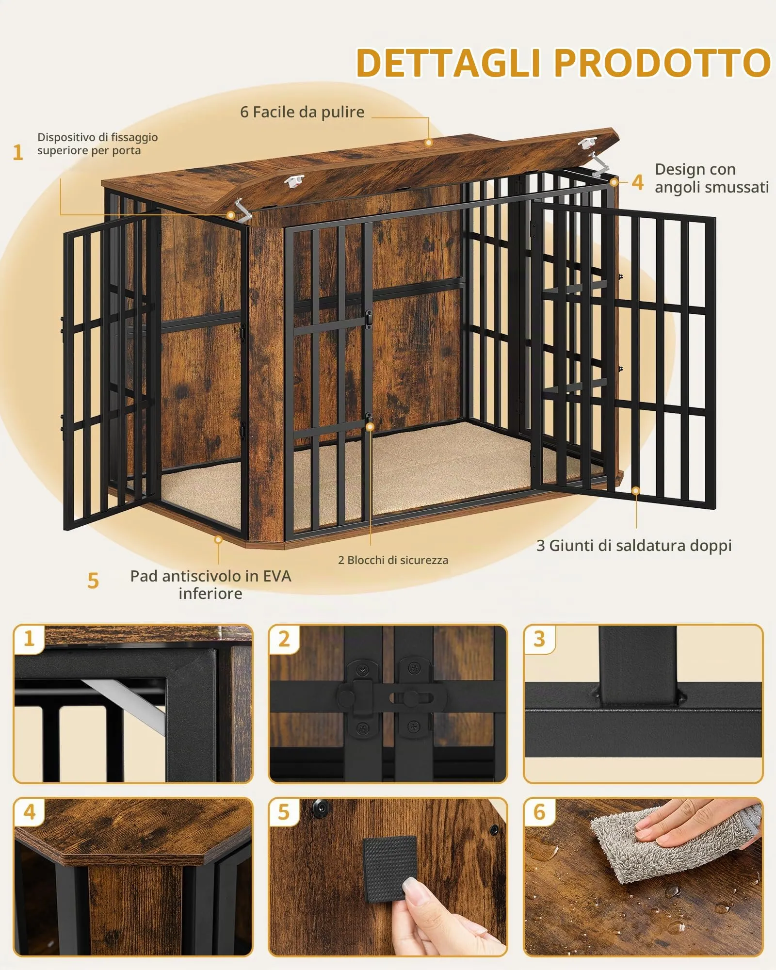 Hzuaneri Gabbia per Cani XXL, 120 x 75 x 81 cm, Marrone Rustico - immagine 7