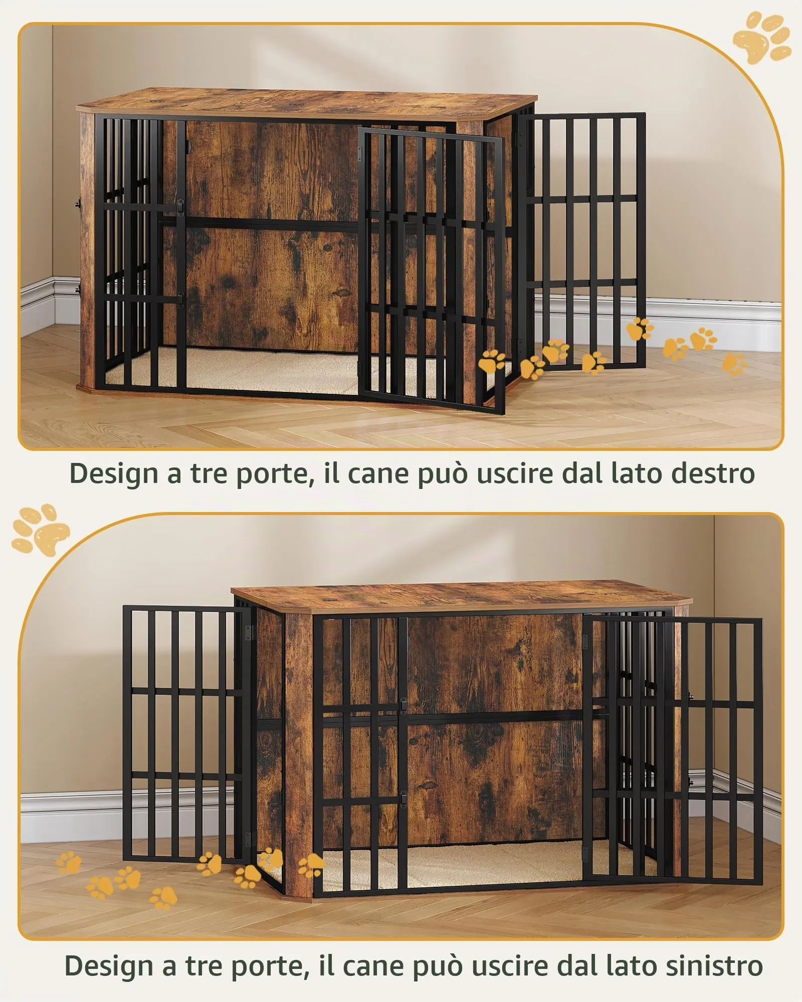 Hzuaneri Gabbia per Cani XXL, 120 x 75 x 81 cm, Marrone Rustico - immagine 8