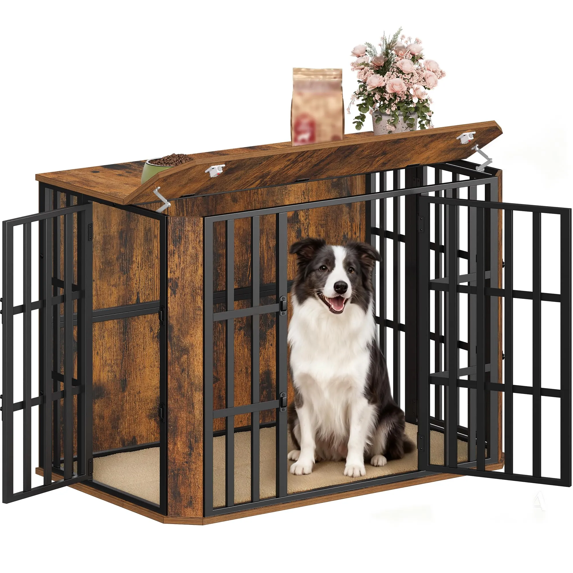 Hzuaneri Gabbia per Cani Moderna Interno, 3 Porte, 66 x 108 x 77 cm, XL, Marrone Rustico DFC87801B - immagine 1