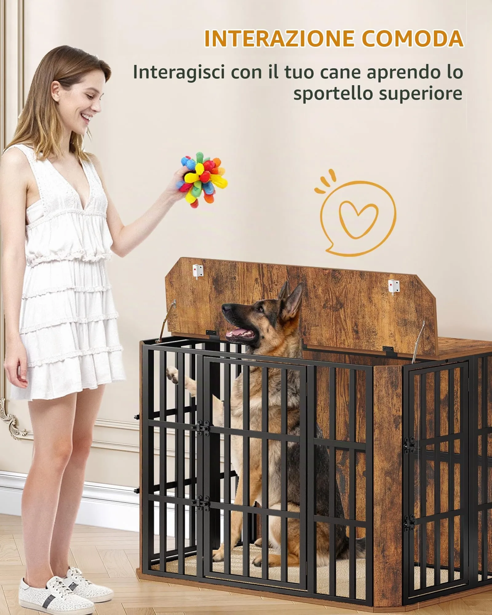 Hzuaneri Gabbia per Cani Moderna Interno, 3 Porte, 66 x 108 x 77 cm, XL, Marrone Rustico DFC87801B - immagine 3