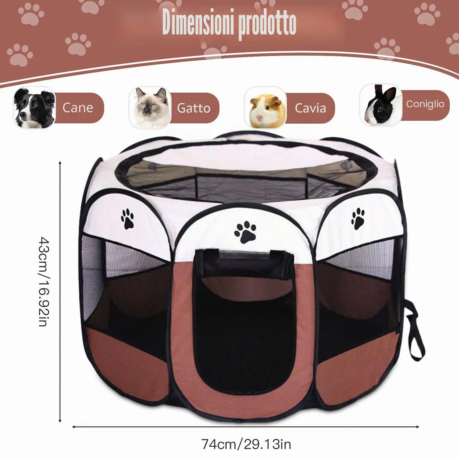 YuLiMirich Recinto Pieghevole per Cani, Gatti e Piccoli Animali, Marrone, S - immagine 2