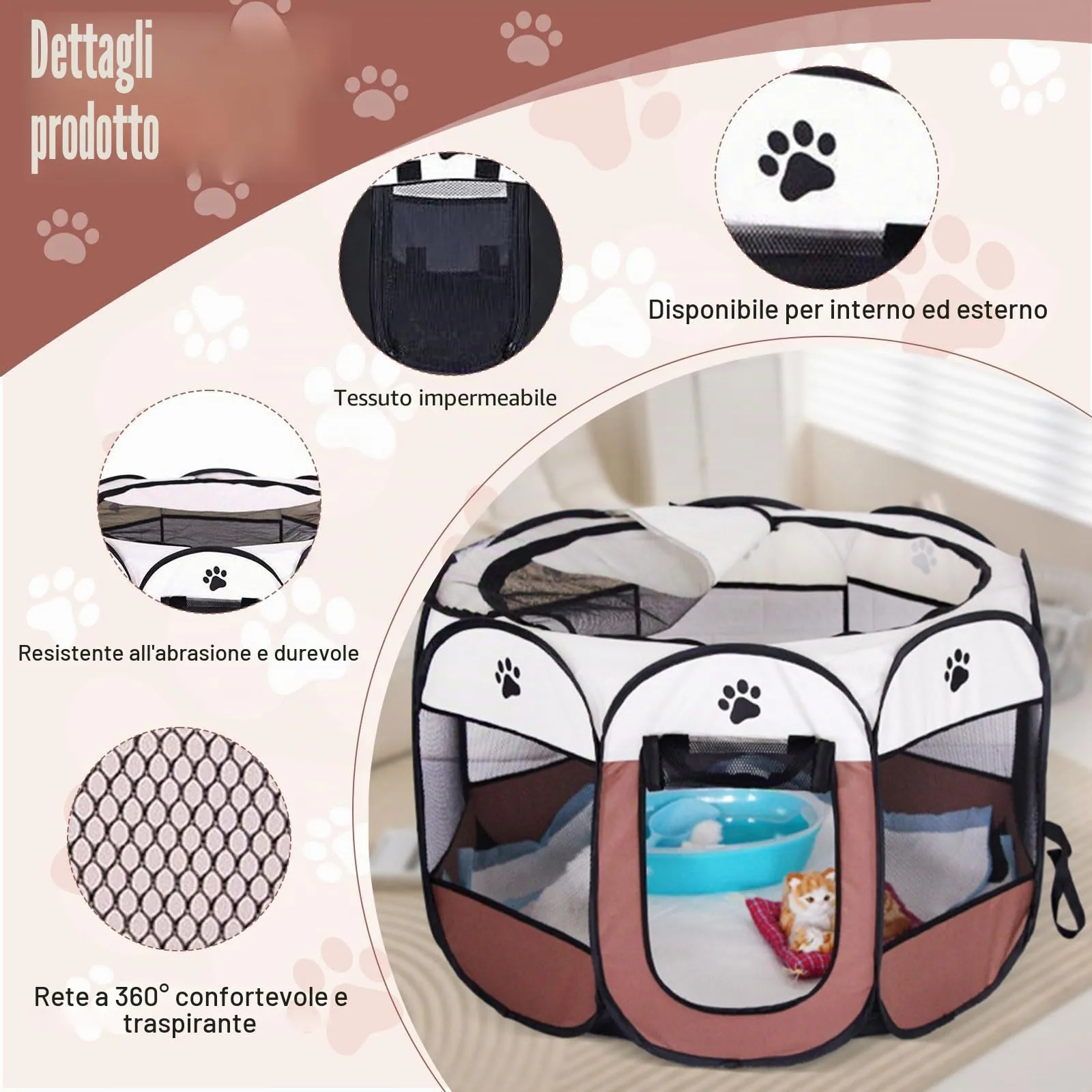 YuLiMirich Recinto Pieghevole per Cani, Gatti e Piccoli Animali, Marrone, S - immagine 3