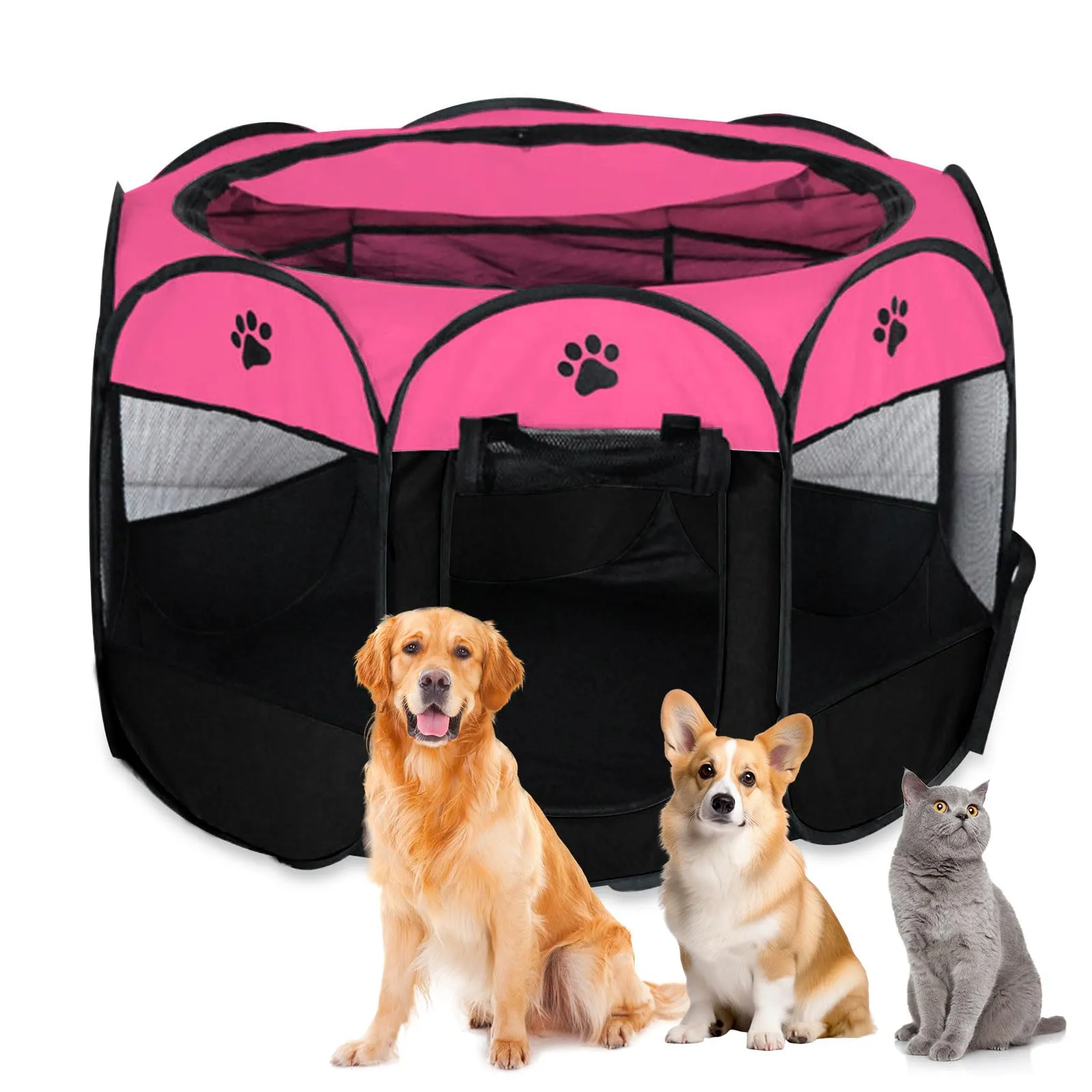 YuLiMirich Recinto Pieghevole per Cani, Gatti e Conigli, Rosa rossa, S - immagine 1