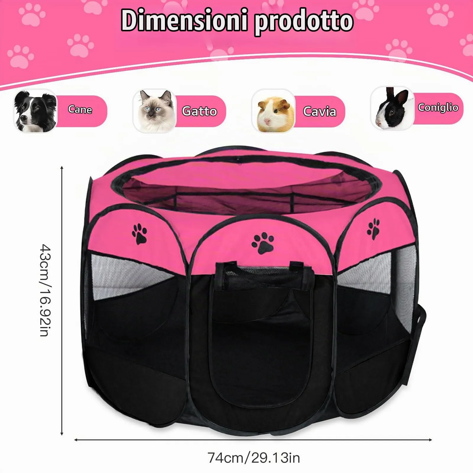 YuLiMirich Recinto Pieghevole per Cani, Gatti e Conigli, Rosa rossa, S - immagine 2