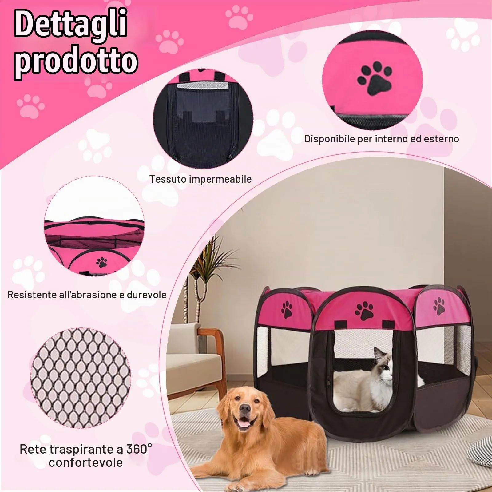 YuLiMirich Recinto Pieghevole per Cani, Gatti e Conigli, Rosa rossa, S - immagine 3