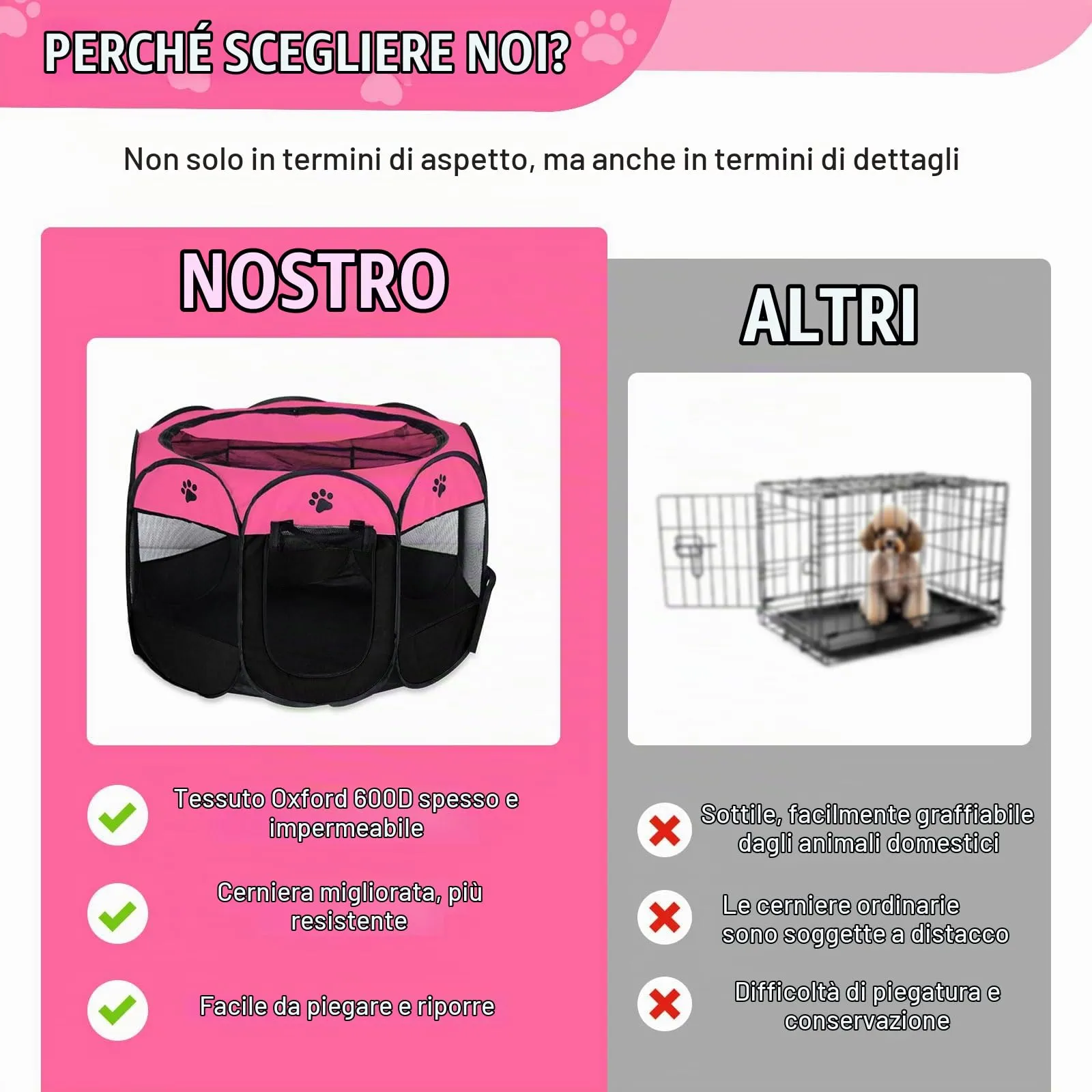 YuLiMirich Recinto Pieghevole per Cani, Gatti e Conigli, Rosa rossa, S - immagine 4