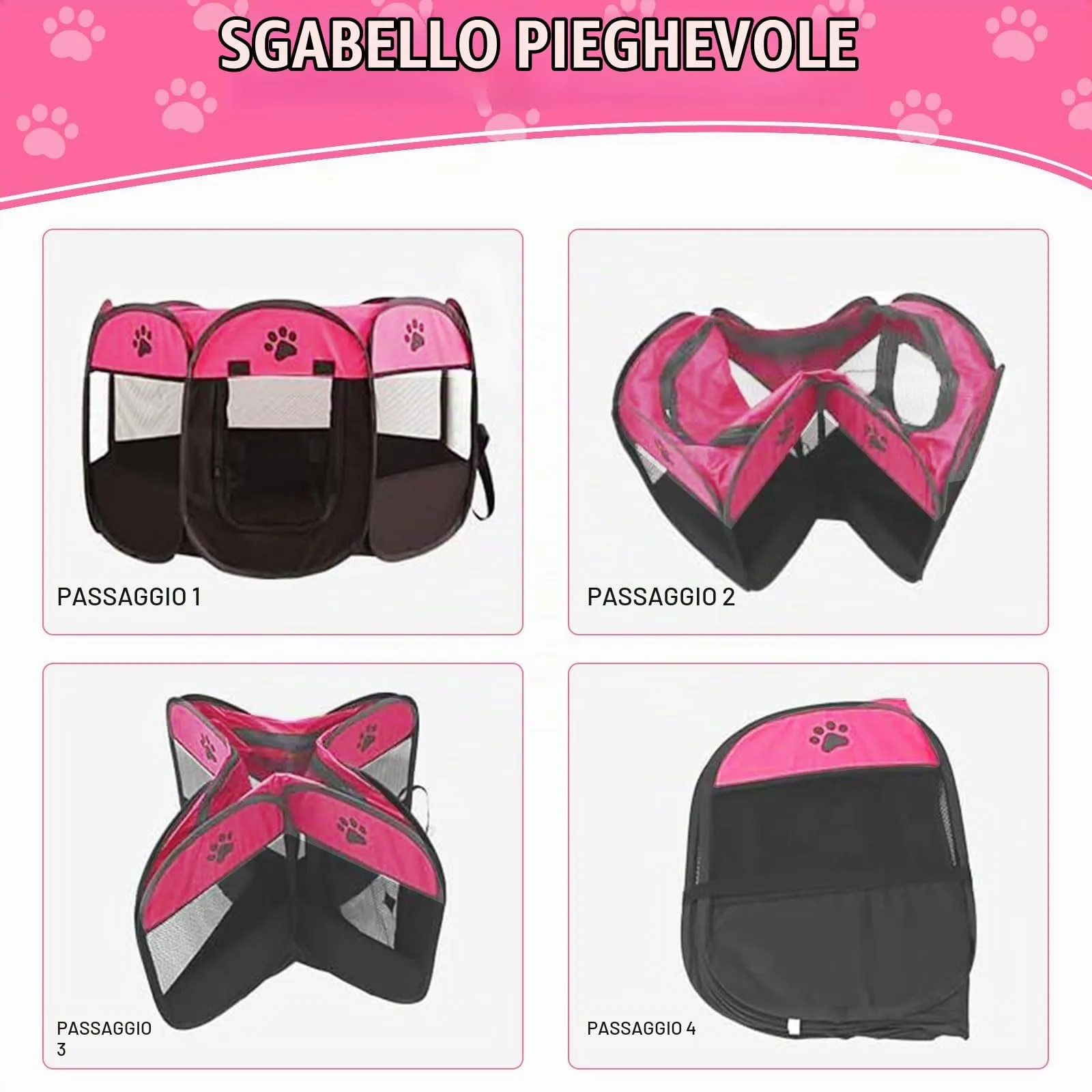 YuLiMirich Recinto Pieghevole per Cani, Gatti e Conigli, Rosa rossa, S - immagine 5