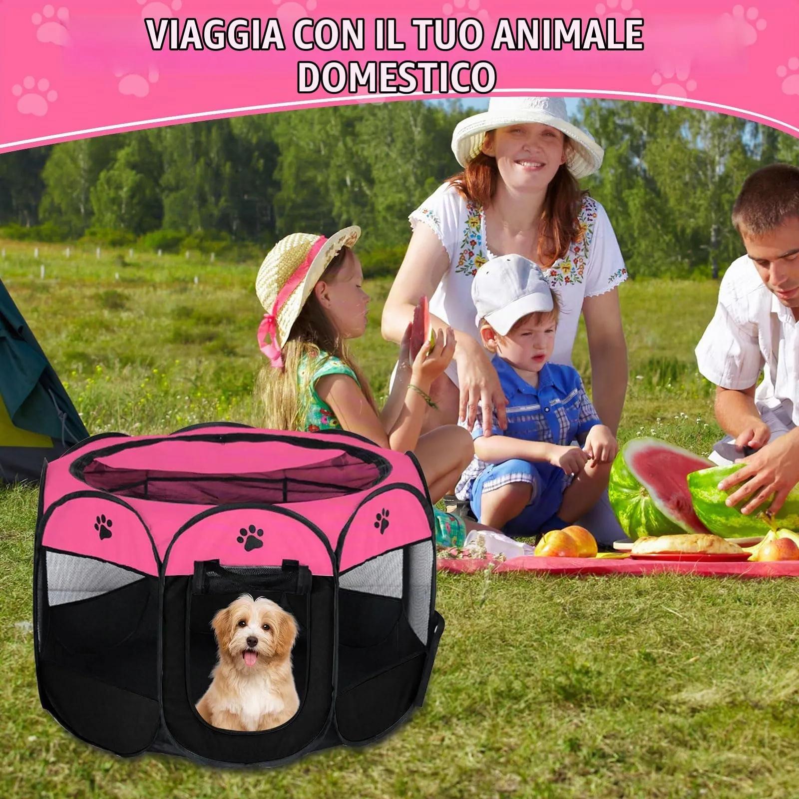 YuLiMirich Recinto Pieghevole per Cani, Gatti e Conigli, Rosa rossa, S - immagine 7