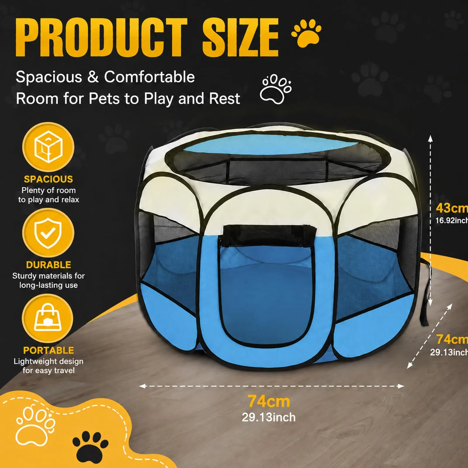 Haoppmof Box Pieghevole per Cuccioli, 74 x 74 x 43 cm - immagine 2