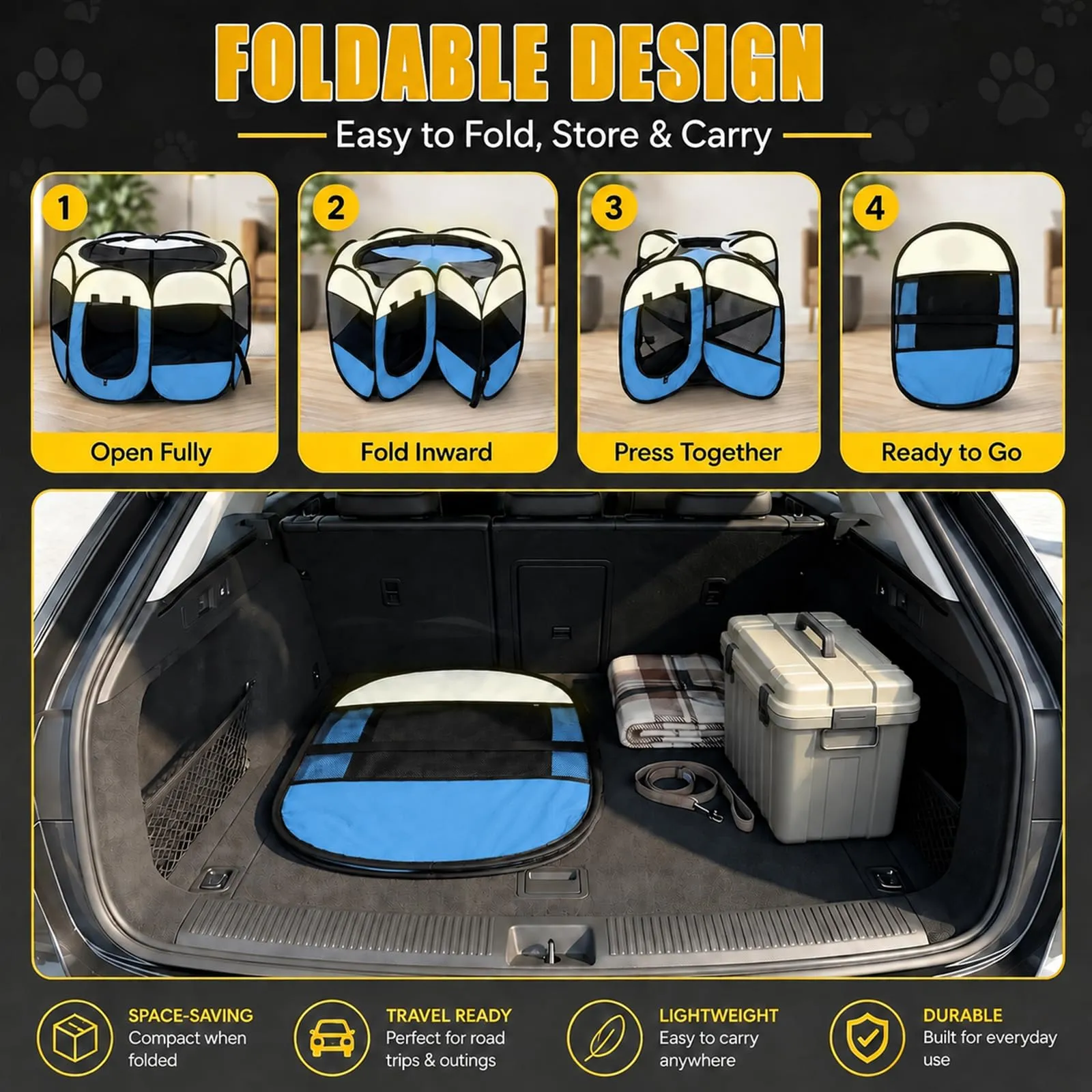 Haoppmof Box Pieghevole per Cuccioli, 74 x 74 x 43 cm - immagine 6