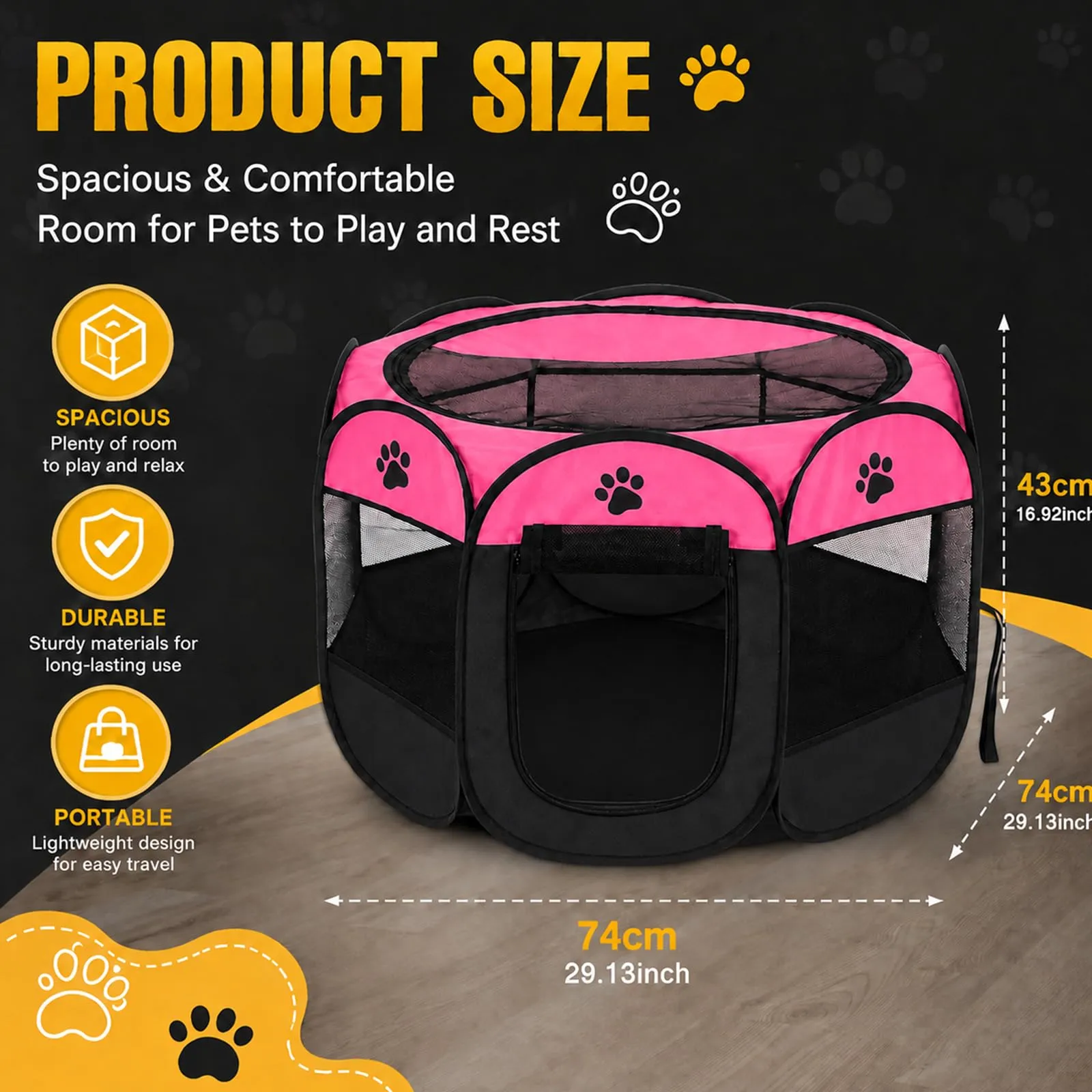 Haoppmof Box pieghevole per cuccioli, 74 x 74 x 43 cm - immagine 2