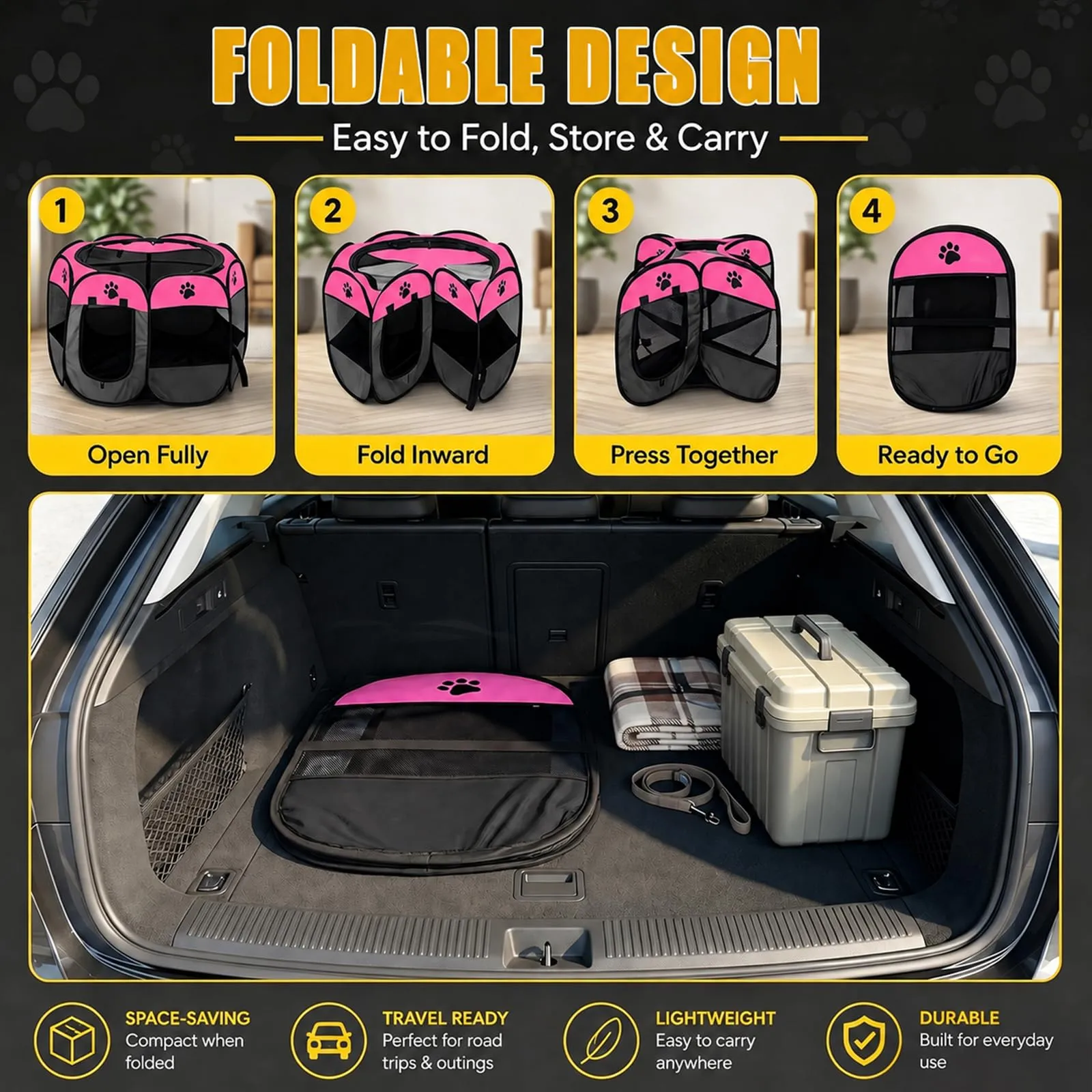 Haoppmof Box pieghevole per cuccioli, 74 x 74 x 43 cm - immagine 6