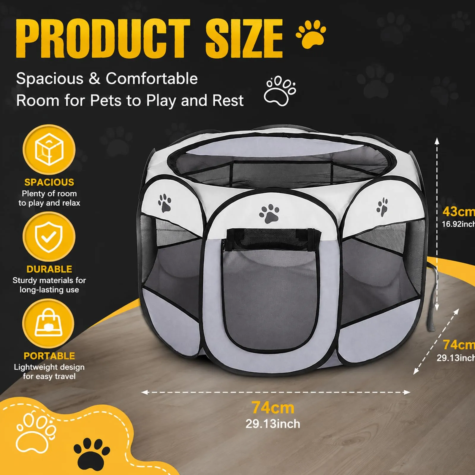 Haoppmof Box Pieghevole per Cuccioli, 74 x 74 x 43 cm - immagine 2
