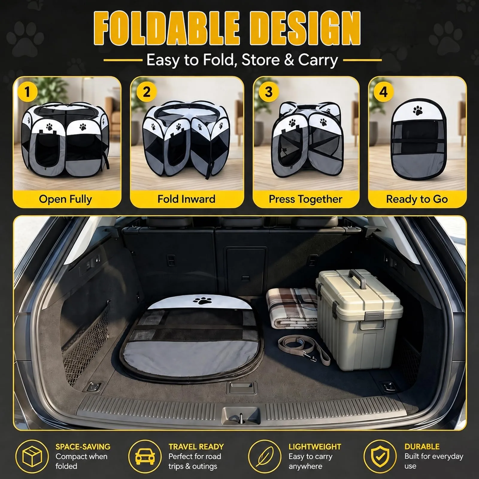 Haoppmof Box Pieghevole per Cuccioli, 74 x 74 x 43 cm - immagine 6