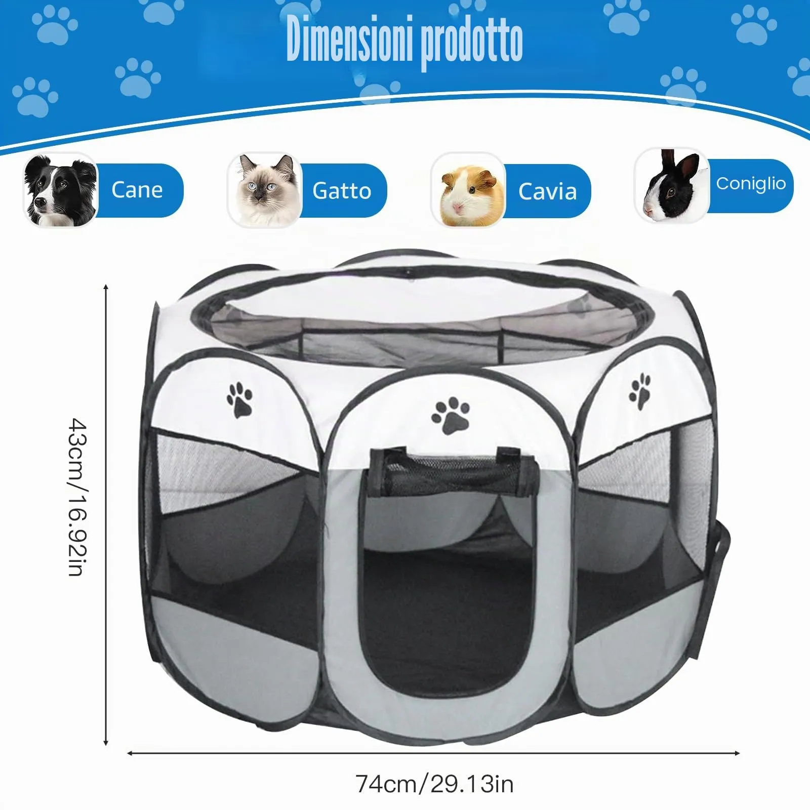 YuLiMirich Recinto Pieghevole per Cani, Gatti e Piccoli Animali, Grigio, S - immagine 2
