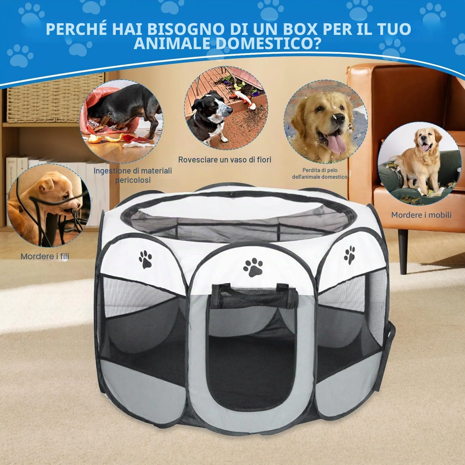 YuLiMirich Recinto Pieghevole per Cani, Gatti e Piccoli Animali, Grigio, S - immagine 6