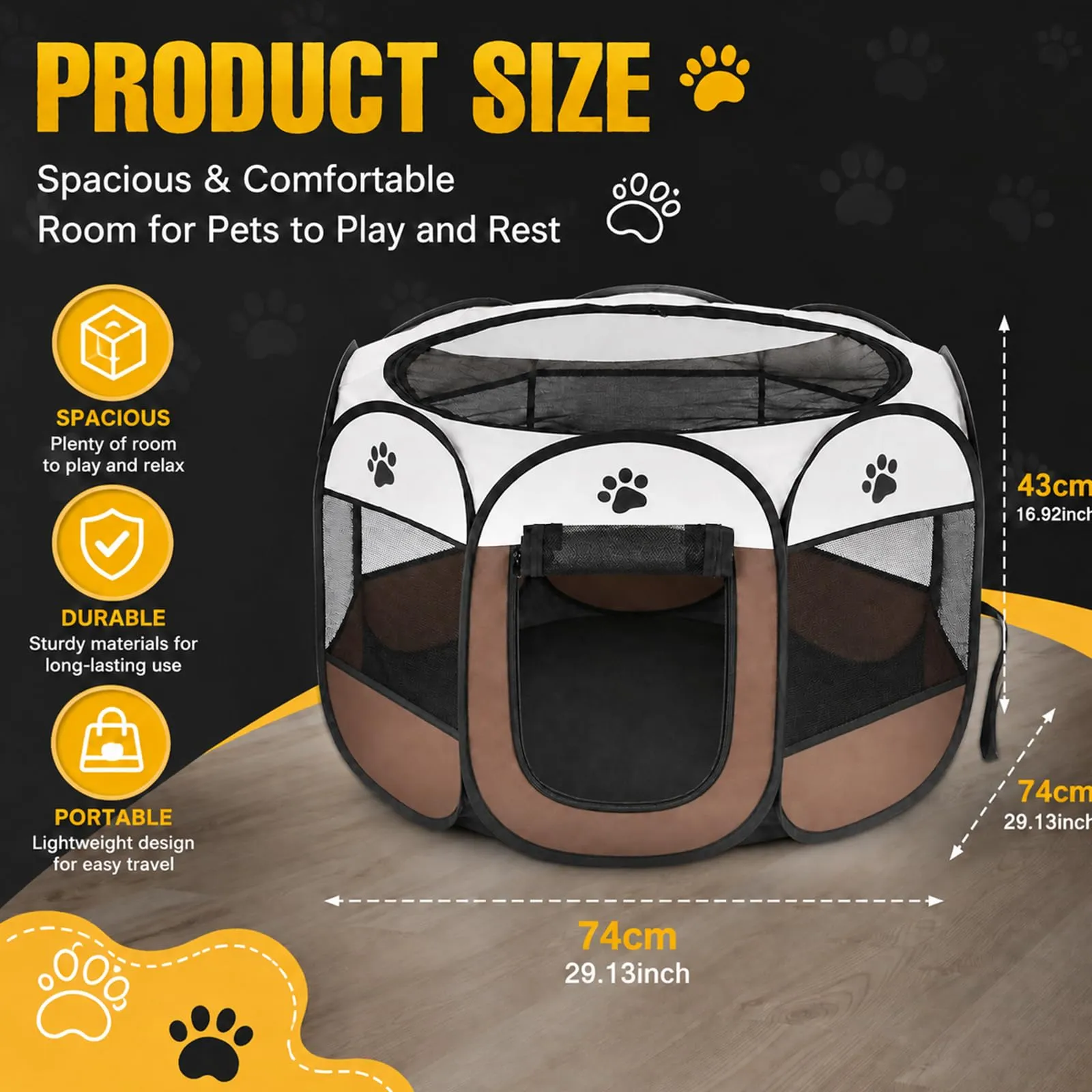 Haoppmof Box Pieghevole per Cuccioli, 74 x 74 x 43 cm - immagine 2