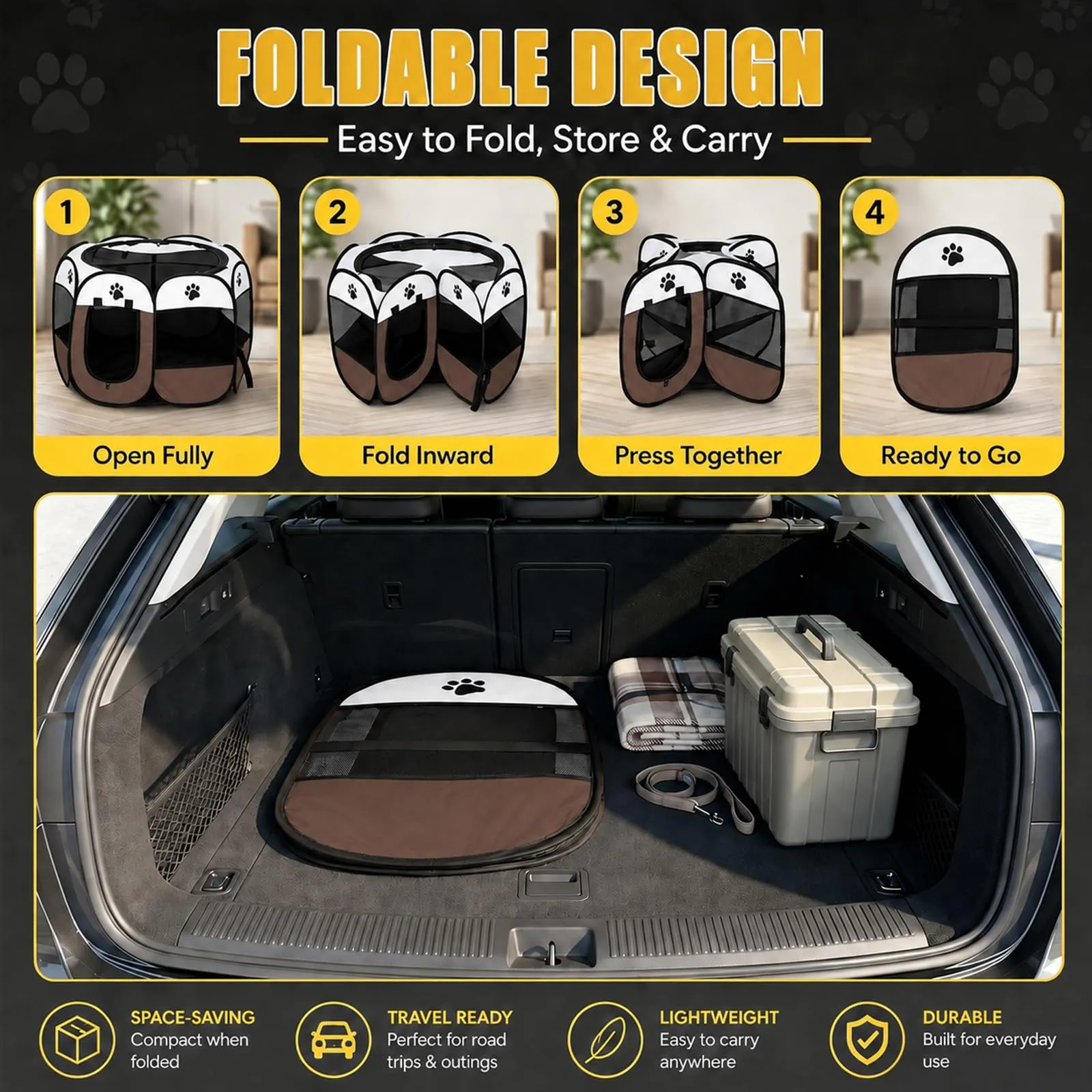 Haoppmof Box Pieghevole per Cuccioli, 74 x 74 x 43 cm - immagine 6