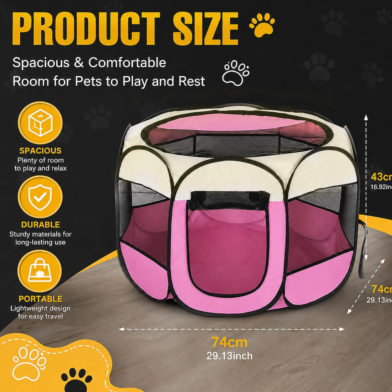Haoppmof Box Pieghevole per Cuccioli, 74 x 74 x 43 cm - immagine 2