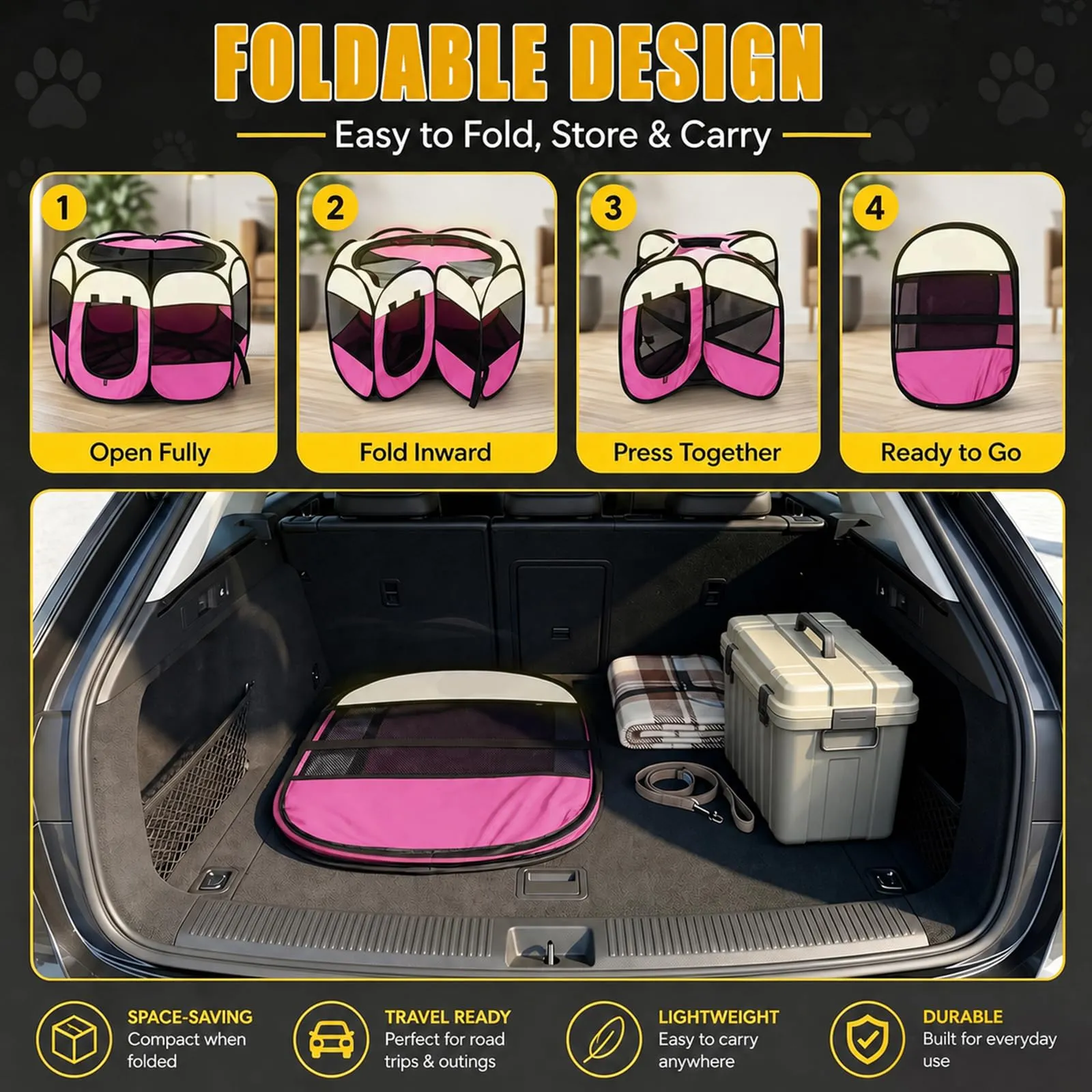 Haoppmof Box Pieghevole per Cuccioli, 74 x 74 x 43 cm - immagine 6